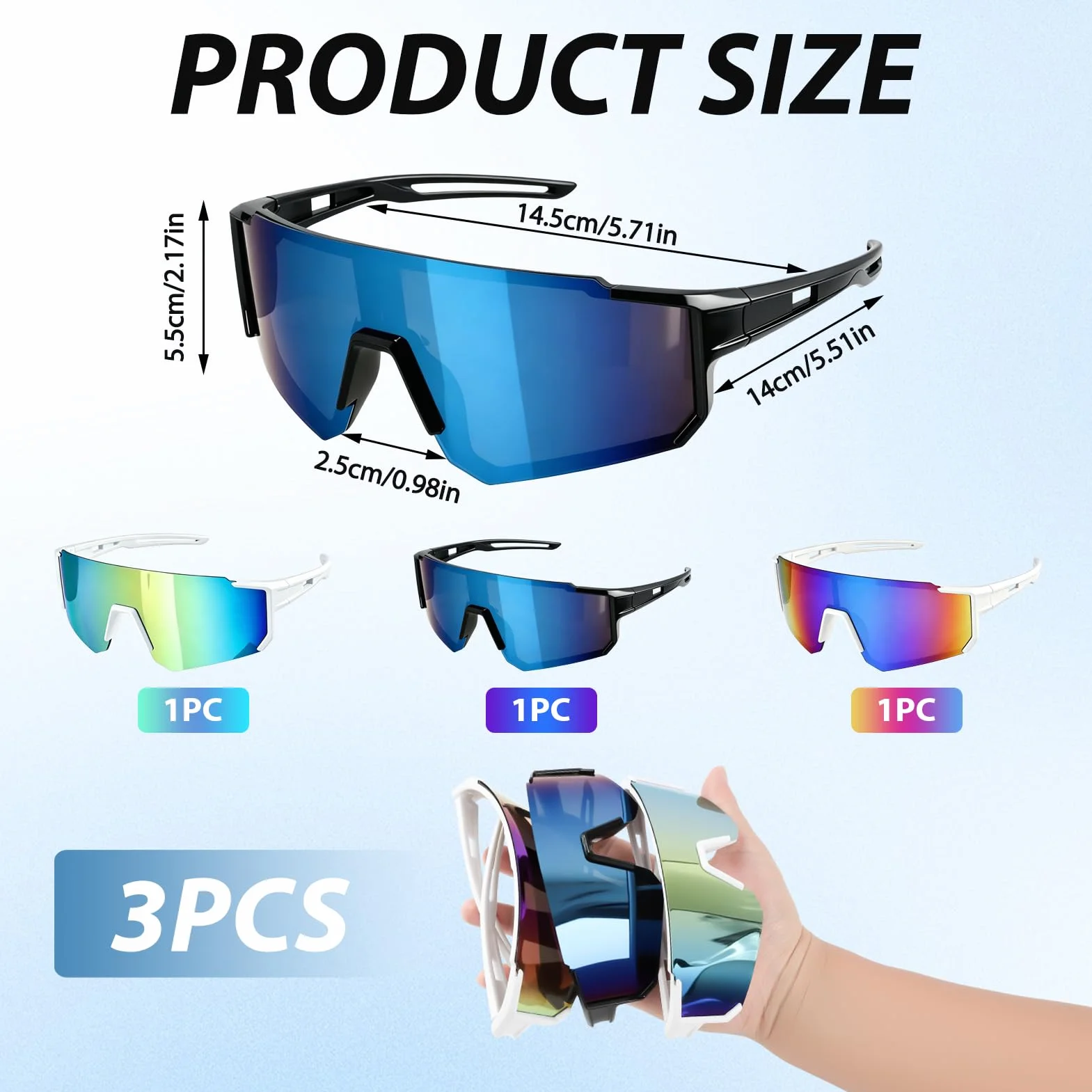 Lunettes de Vélo Non Polarisées Sport UV400 Protection Anti-UV Lot de 3 Homme Femme