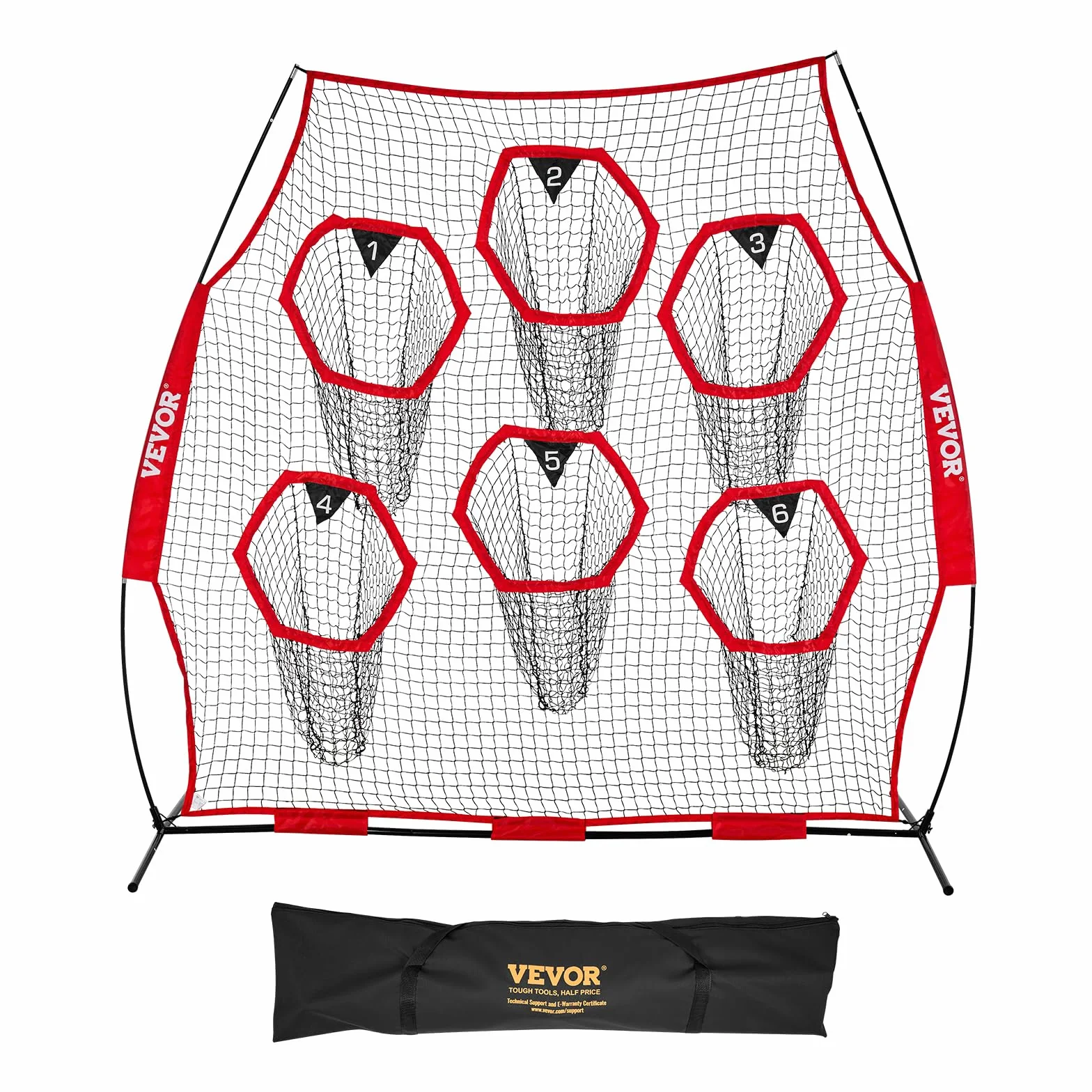 VEVOR Filet d'entraînement football 274 x 243 cm, filet lancer rugby 6 poches cibles, sans nœuds, rouge