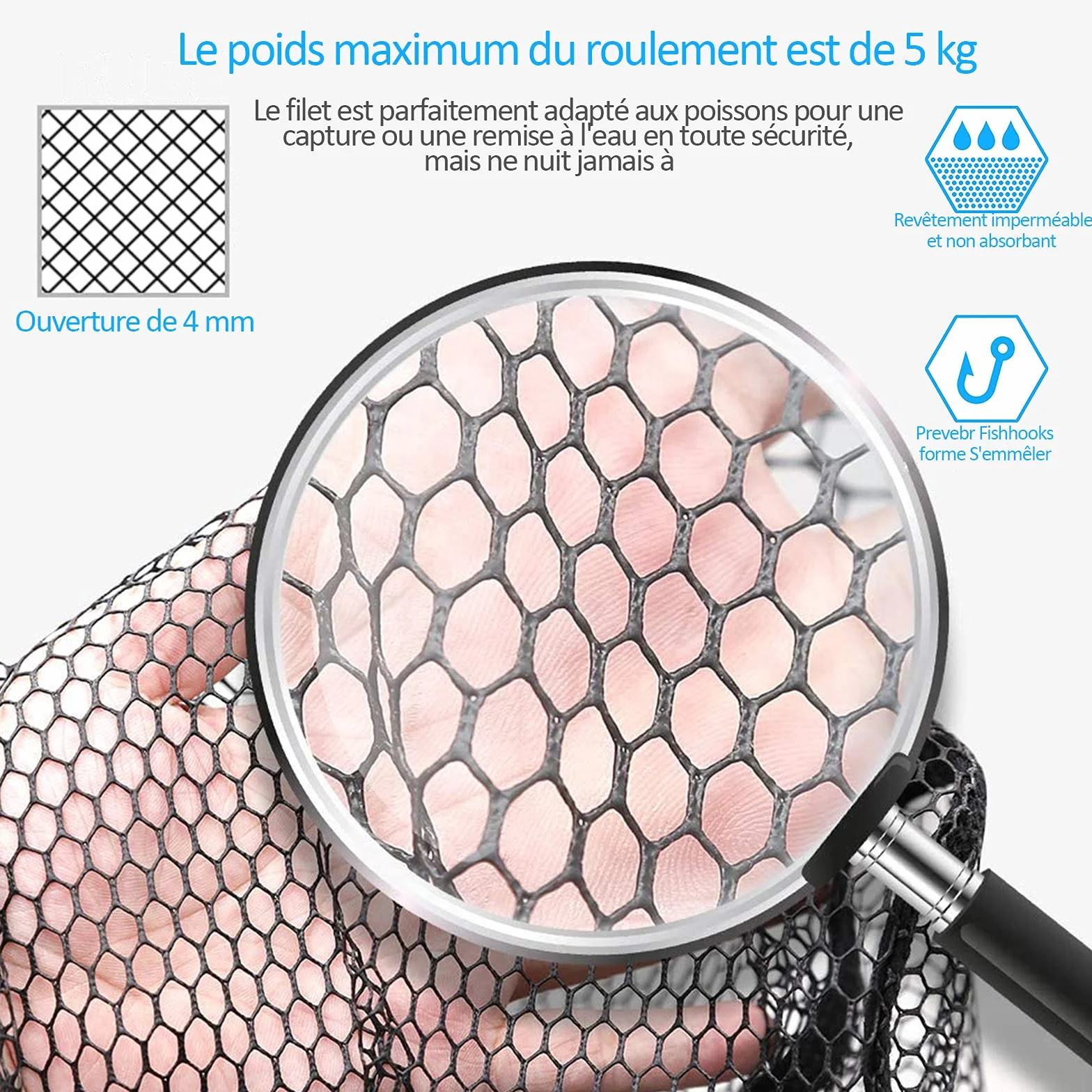 Épuisette de Pêche Pliable 190cm Manche Téléscopique Alliage d'Aluminium 4 Sections Filet Nylon Triangulaire 37-68 Pouces pour Carpe Truite