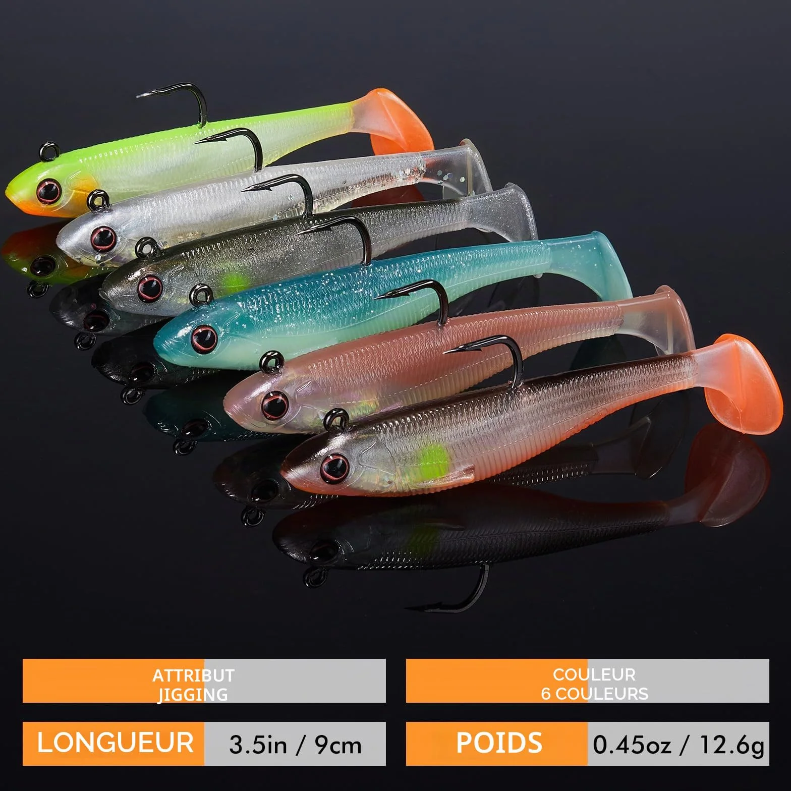 TRUSCEND Leurres de Pêche Souples Shadtale avec Hameçons BKK, Vibrante pour Bars Brochets Truites Silure
