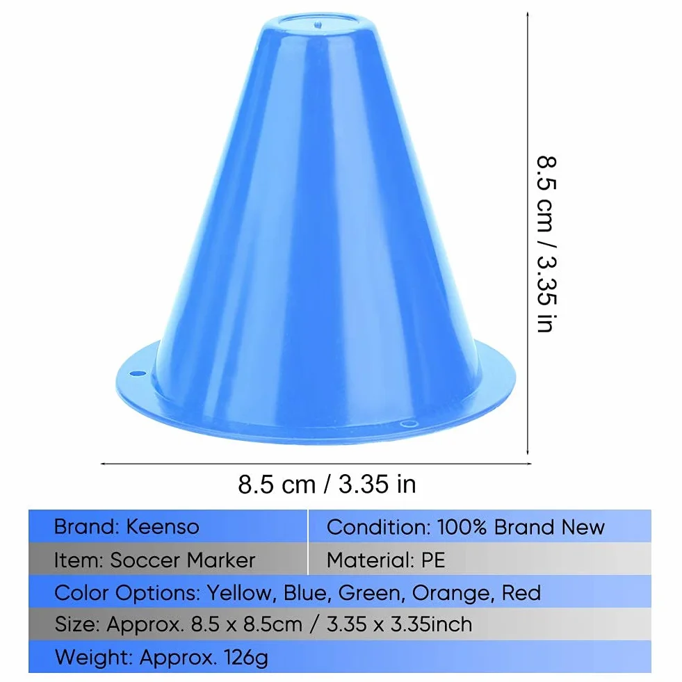 Keenso Ensemble de Cônes de Marqueurs de Football, 10pcs Plots de Marquage pour Entraînement en Plastique (Bleu)