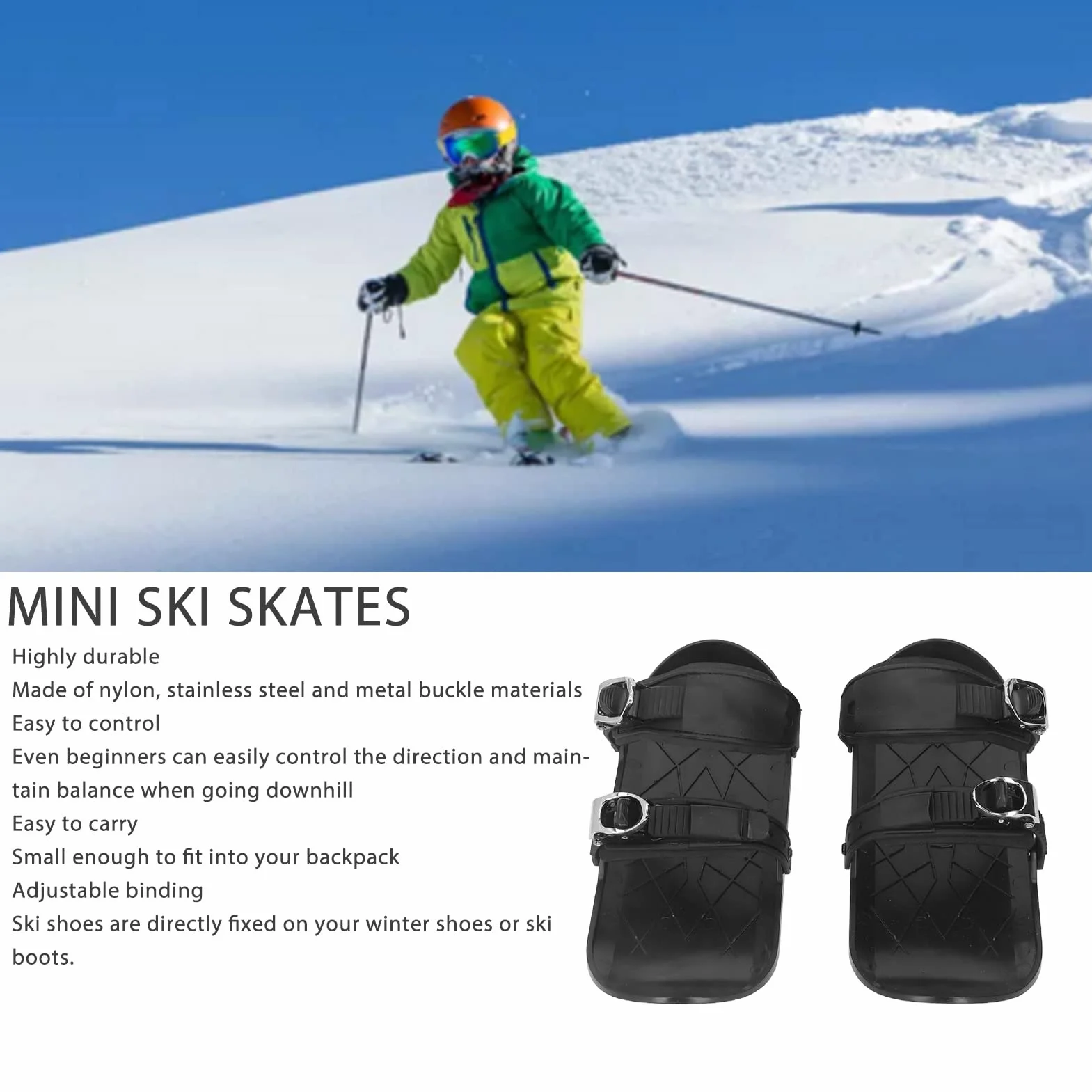 Buachois Mini Patins de Ski pour la Neige Courts et Fins à Fixer aux Bottes de Ski