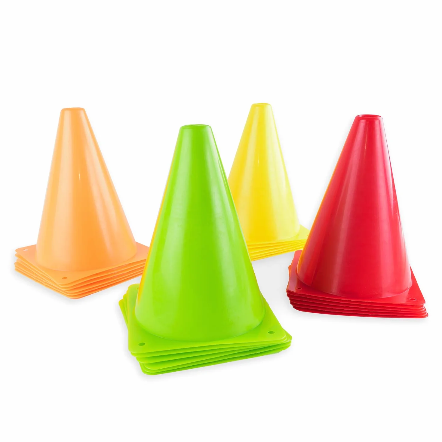 Lot de 24 cônes 19,1 cm fluo orange jaune rouge vert entraînement fitness sécurité routière