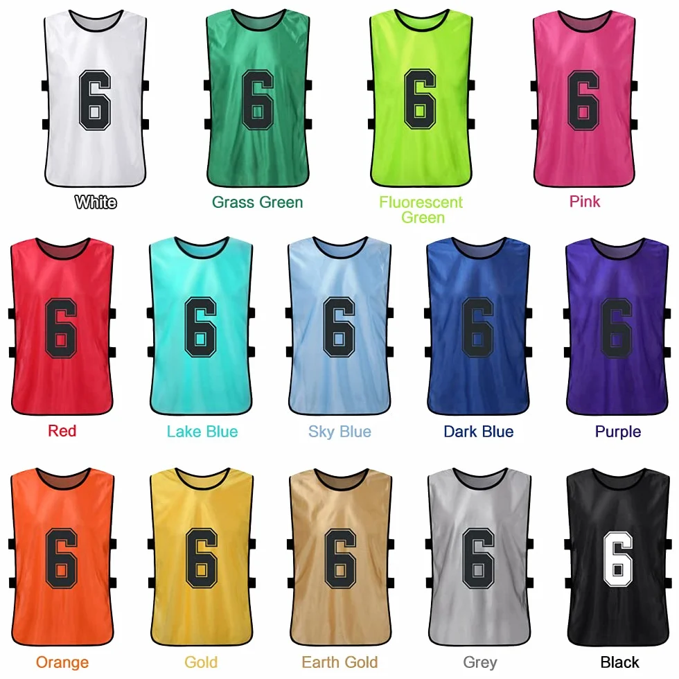 12 PCS Adultes Football Pinnies Maillots De L'équipe De Football À Séchage Rapide Dossards Numérotés Pratique