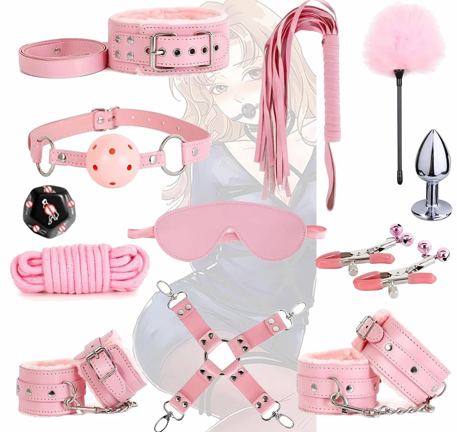 Ensemble Combiné 12 Pièces Cuir Accessoires D'entraînement Athlétique Rose