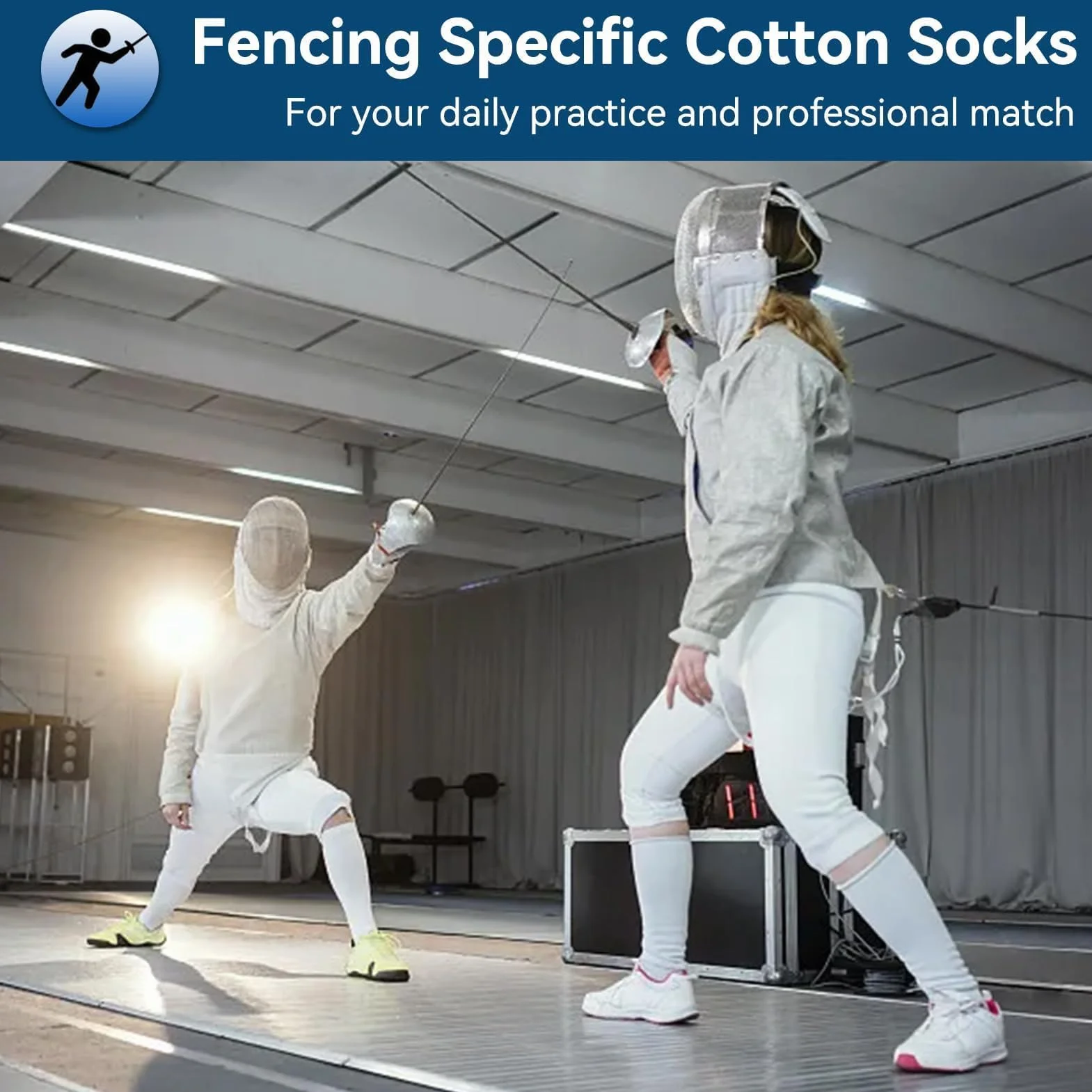 Chaussettes d'Escrime Coton épaissi pour Épée, Sabre et Feuille, Protection Genou Hautes Blanc