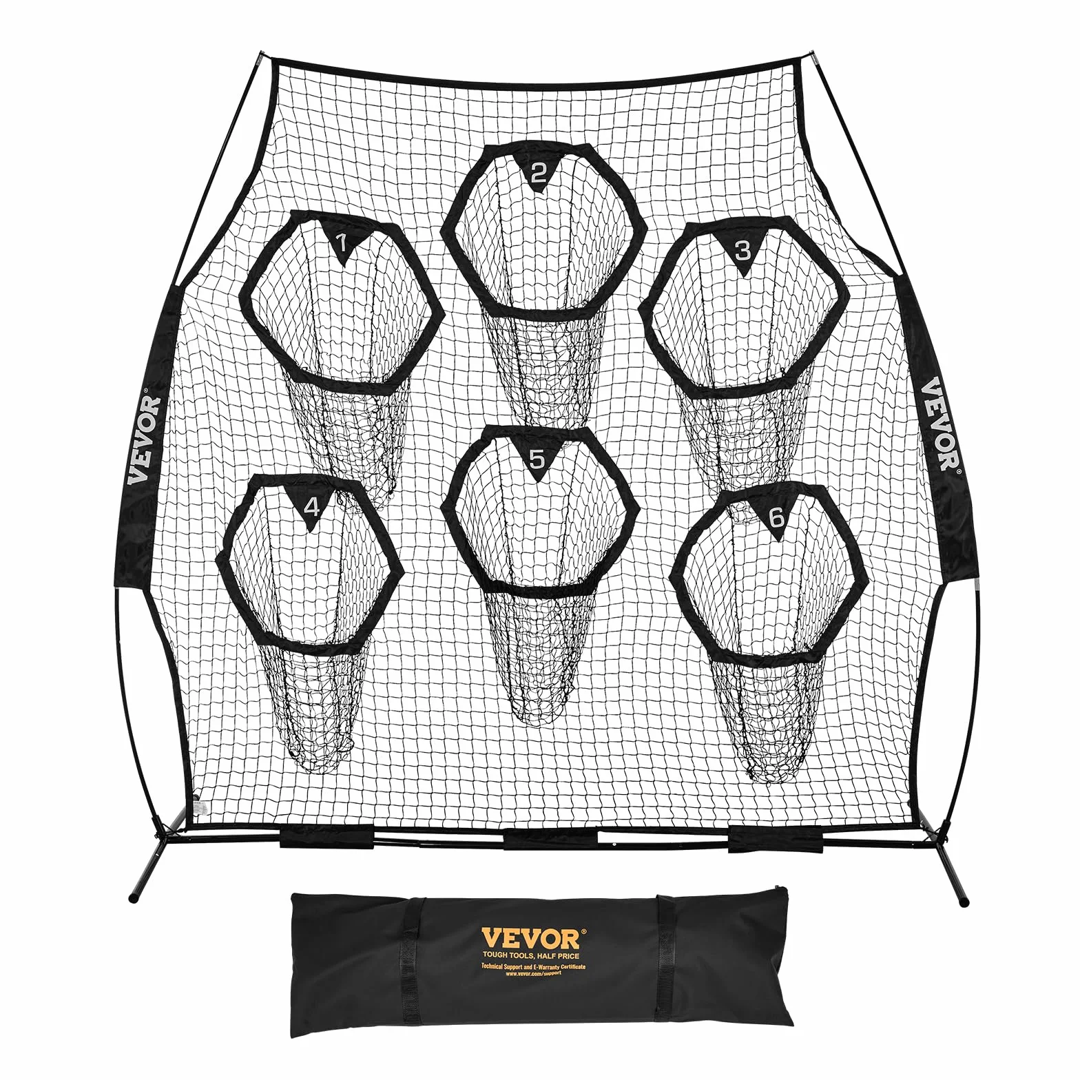 VEVOR Filet d'entraînement Football 274 x 243 cm, Filet de Lancer Rugby 6 Poches Cibles, Sans Nœuds, Sangles et Étui Transport Inclus, Noir