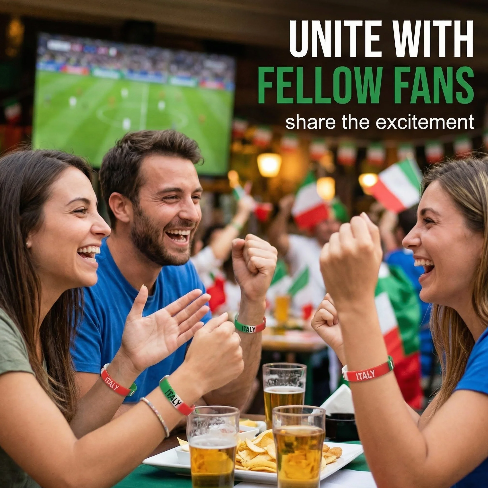 Bracelets Italie Silicone Bleu Lot de 3 Accessoire Supporter Football Élastique 20cm