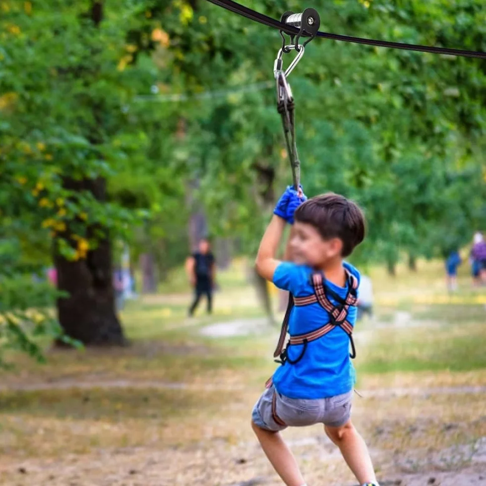 Kit de tyrolienne coulissante pour Adolescent avec poulie à glissière et barre de singe pour Slackline