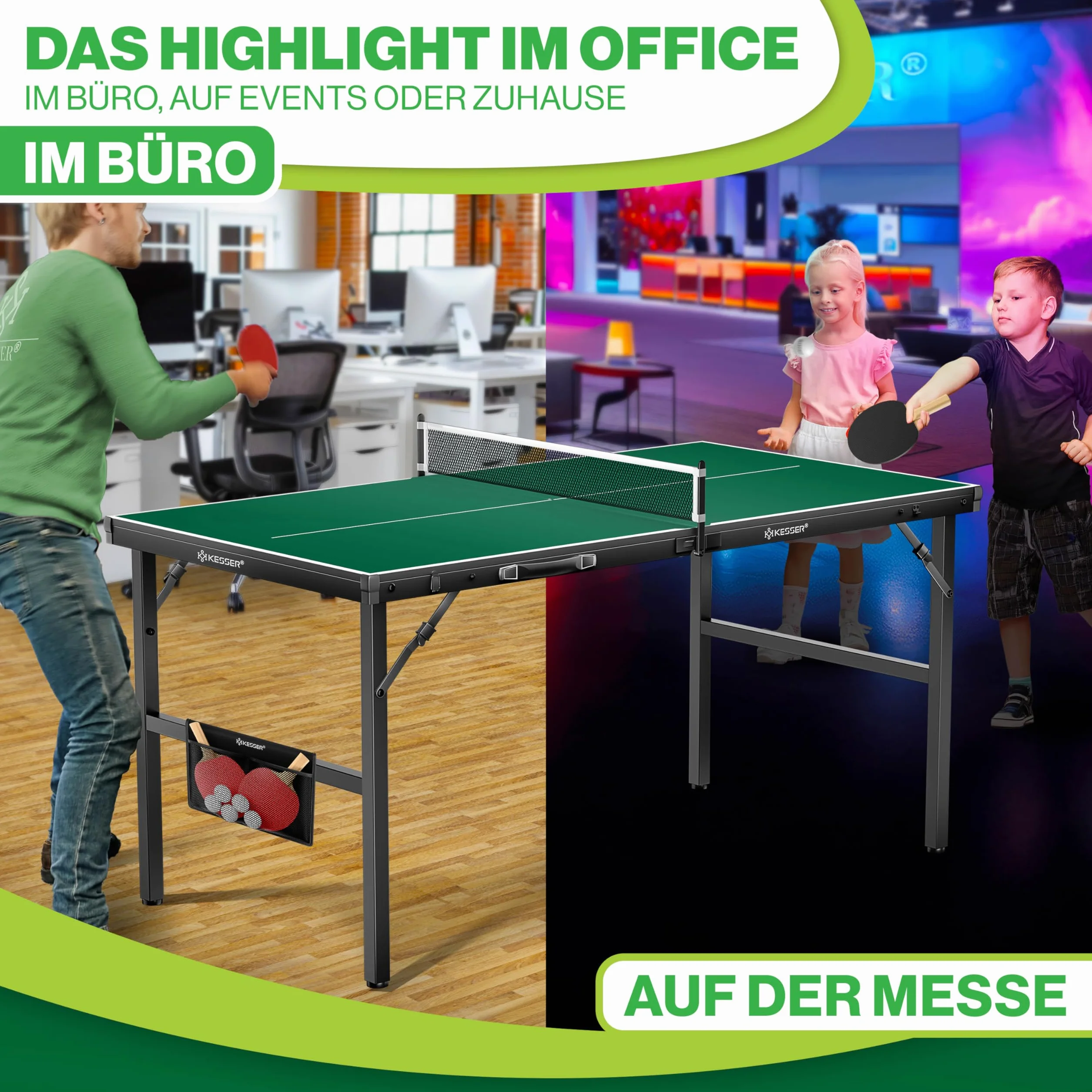 KESSER Mini table de ping-pong d'extérieur intérieur avec raquettes balles filet TT résistant aux intempéries laminé pliable