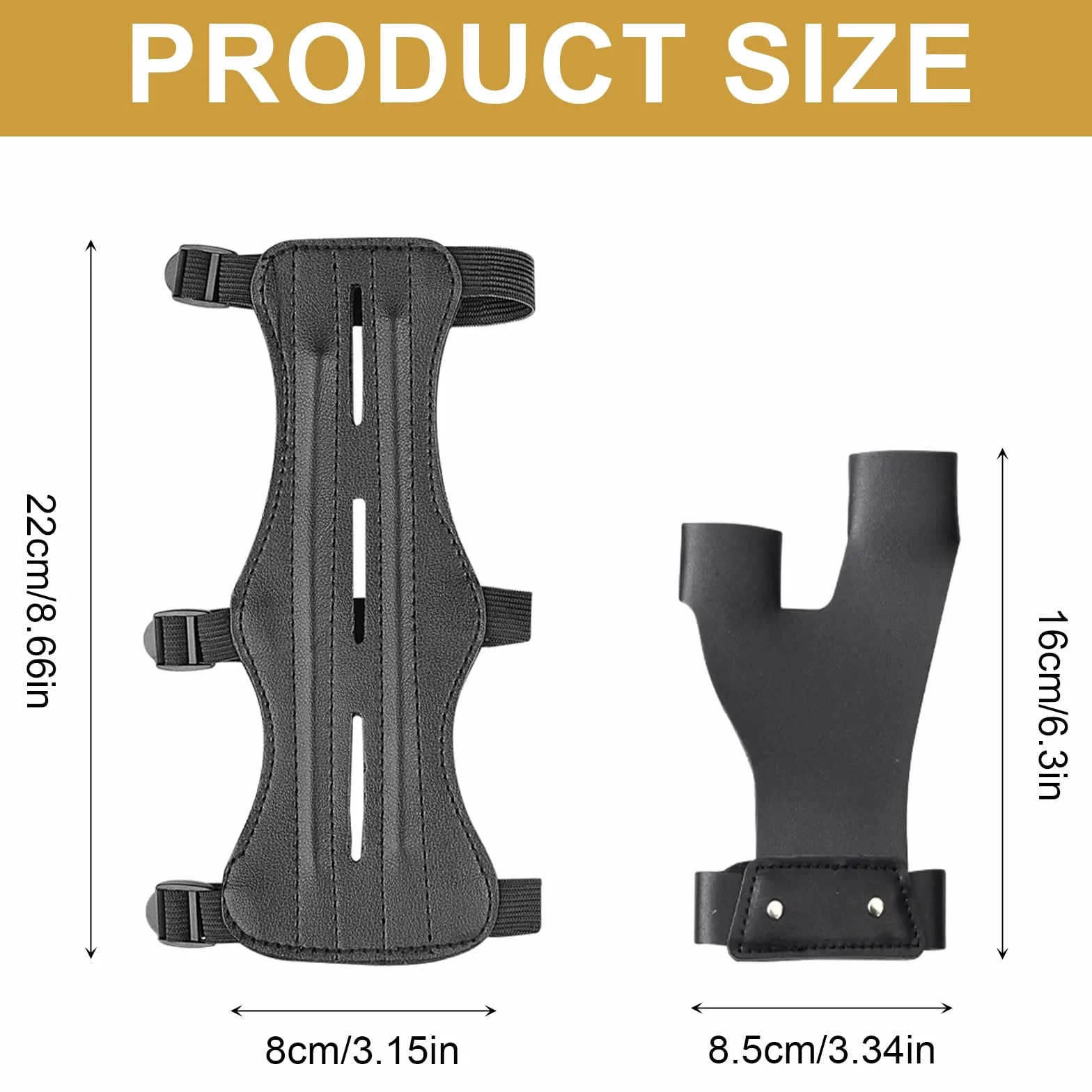 Set Protège Bras de Tir à l'Arc en Cuir PU Garde de Bras Noir Protection d'Avant-Bras avec Sangles Réglable et Protège Doigts pour Arc Classique Arc Composé