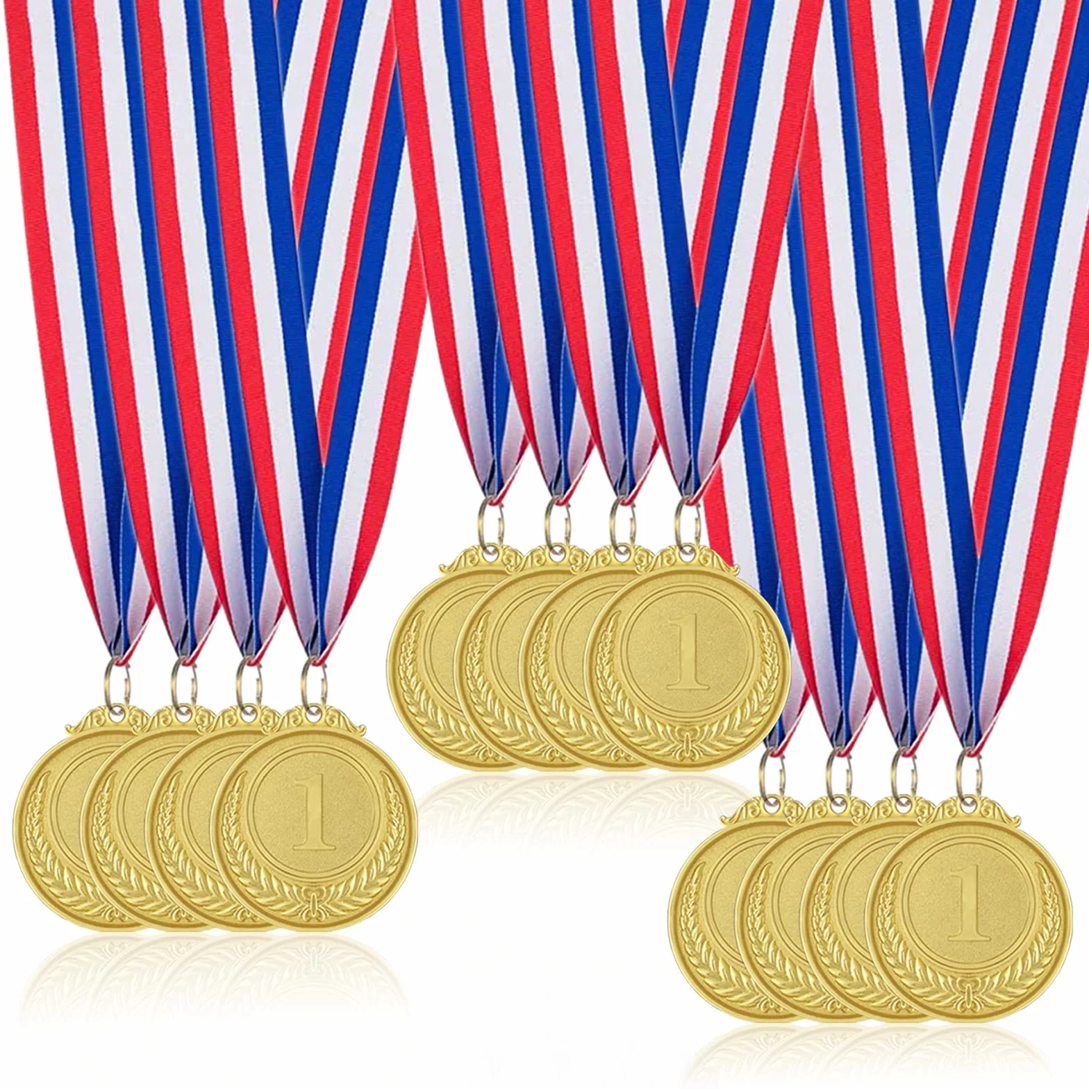 Médailles pour Enfants, 12 Pièces Médailles en Métal Doré Style Olympique avec Rubans, Prix Sportif, Jeux Compétition
