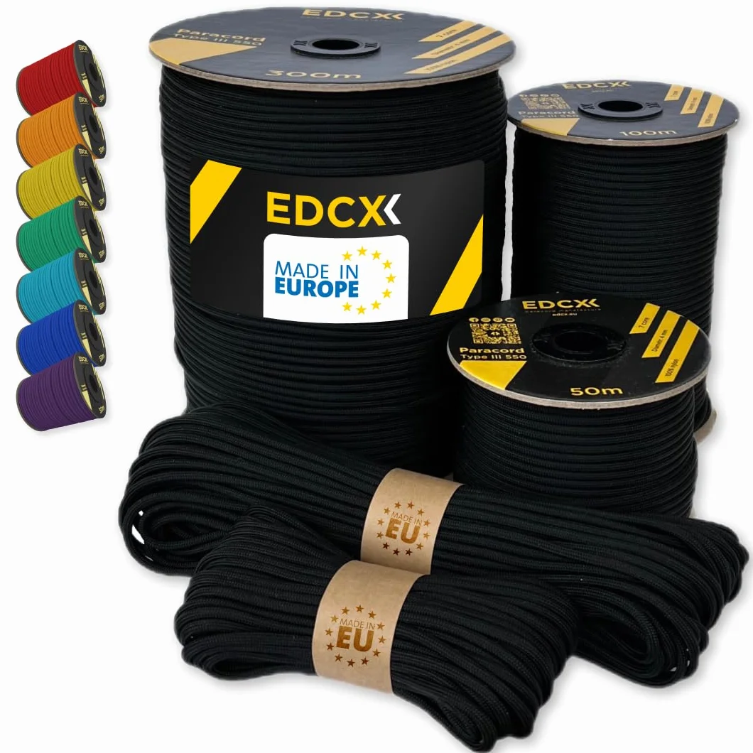 Paracord 4 mm 100% Nylon Cordon Tactique 550 Type III Black 10 m