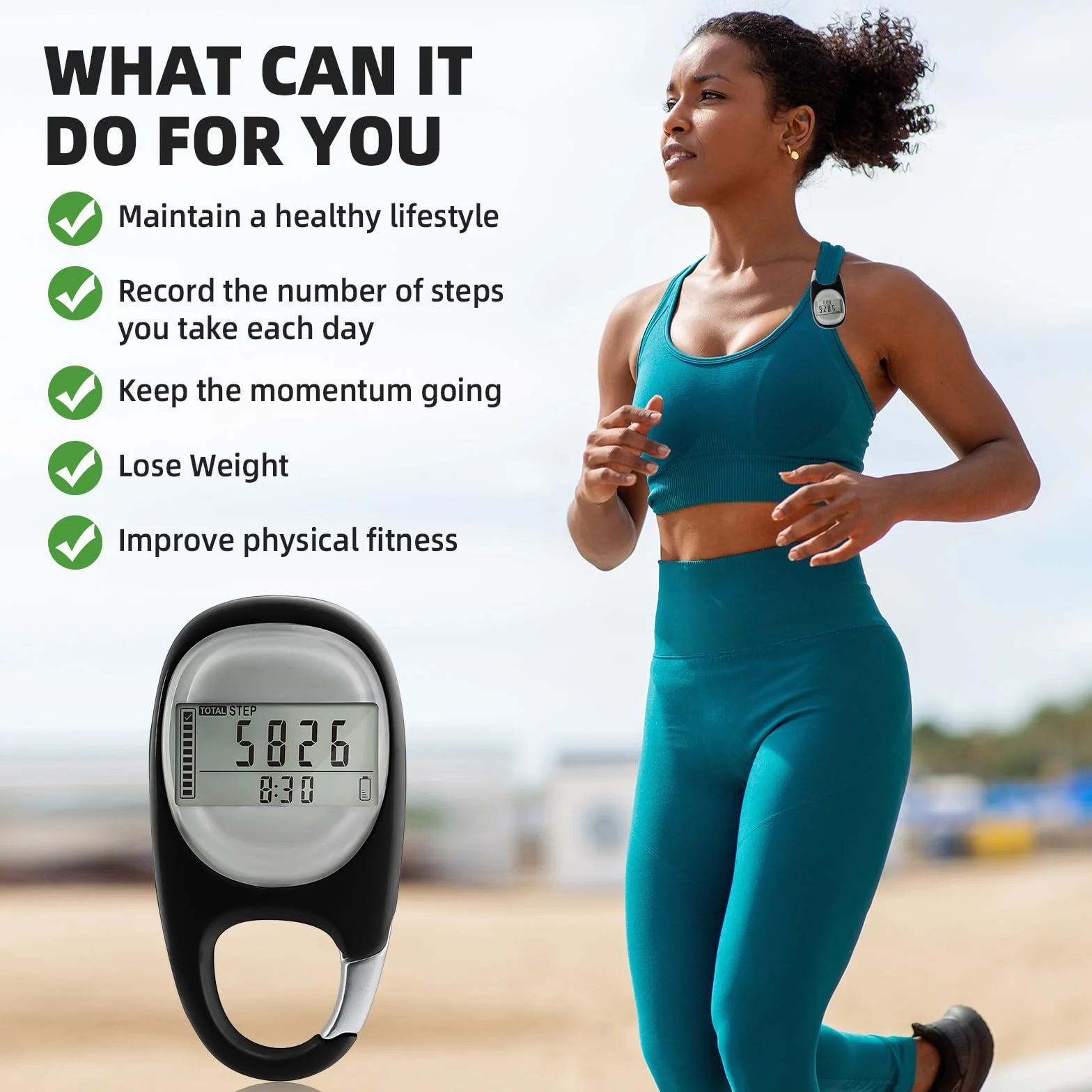 Podomètre numérique Portable 3D avec Clip - Idéal pour Jogging, Randonnée, Course à Pied - Sans Application - Noir