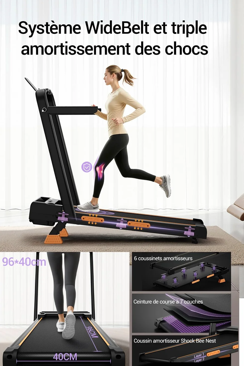 LONTEK Tapis de Course Pliable Inclinable 16%, 10km/h, 3.0CV, 136KG Max Charge
