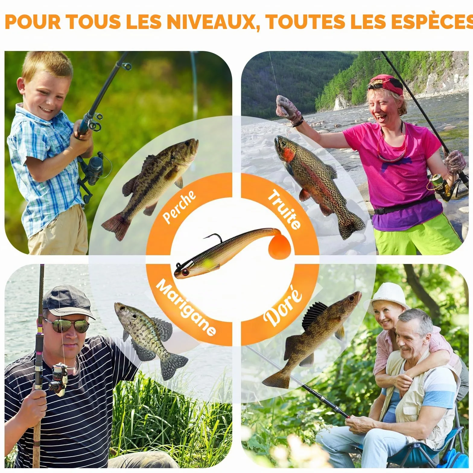 TRUSCEND Leurres de Pêche Souples Shadtale avec Hameçons BKK, Vibrante pour Bars Brochets Truites Silure