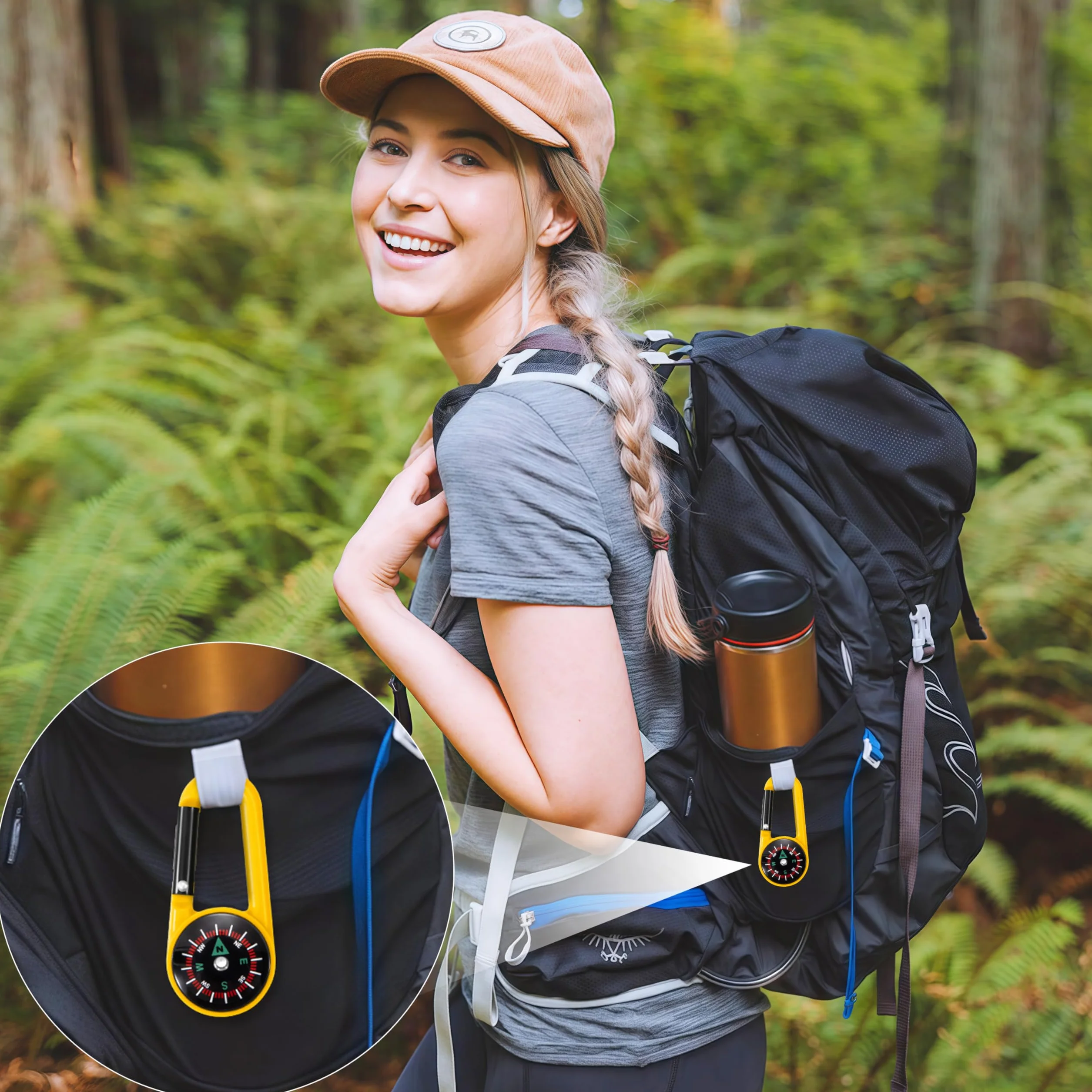 Boussole Portable ABS avec Mousqueton - 6 Couleurs, 18 Pièces - Randonnée, Camping, Extérieur