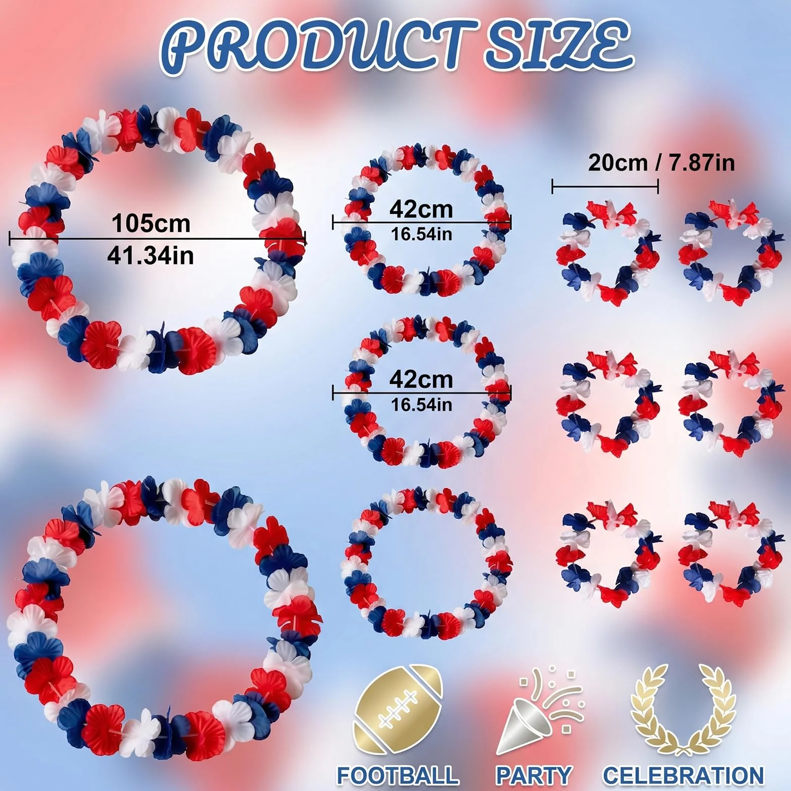 Colliers Hawaiens Fleurs Bleu Blanc Rouge Lot 12 Pièces Accessoire Fête Football France
