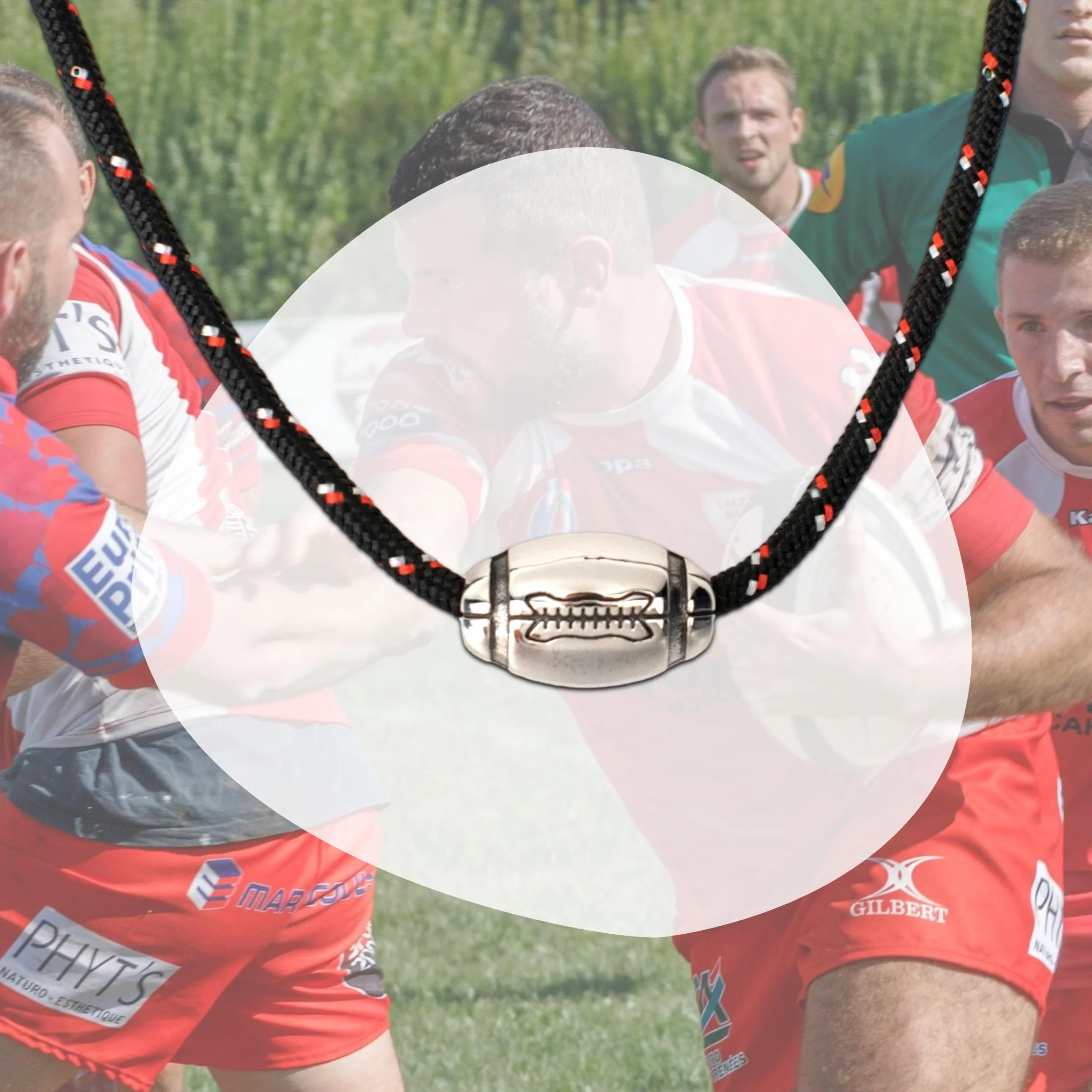 Collier Rugby acier inoxydable pendentif ballon de rugby homme argent réglable