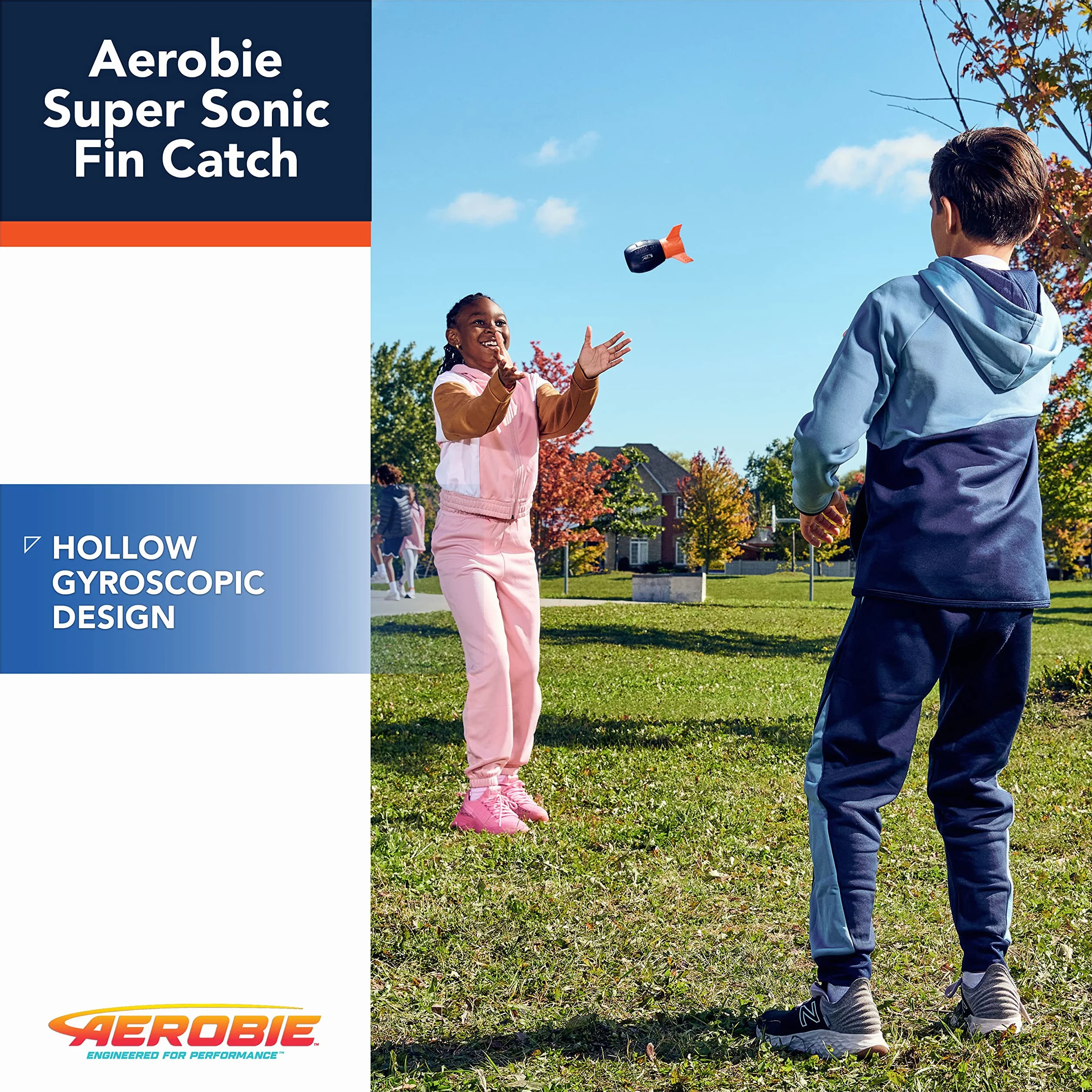 Aerobie Super Sonic Fin Catch Football Jouet d'extérieur Matériau Souple Enfants Adultes 8+ Ans Bleu/Orange