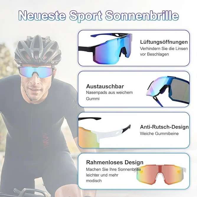 Lunette de Vitesse UV400 Homme Femme Cyclisme Course Pêche Bleu Orange