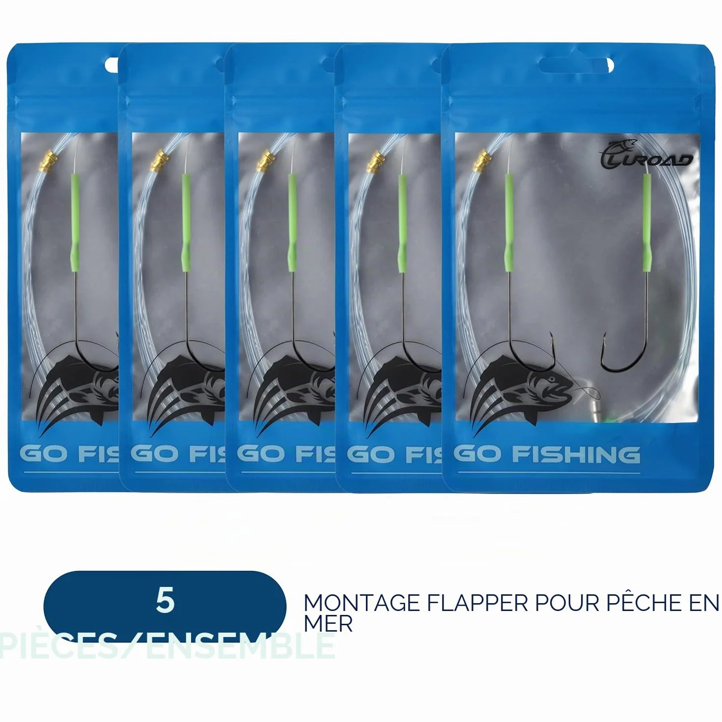 Lot de 5 Pré-noué Bas de Ligne Peche en Mer Tailles 1 2/0 pour Pêche à la Plage Côtière Bar Plaice Truite Dorade