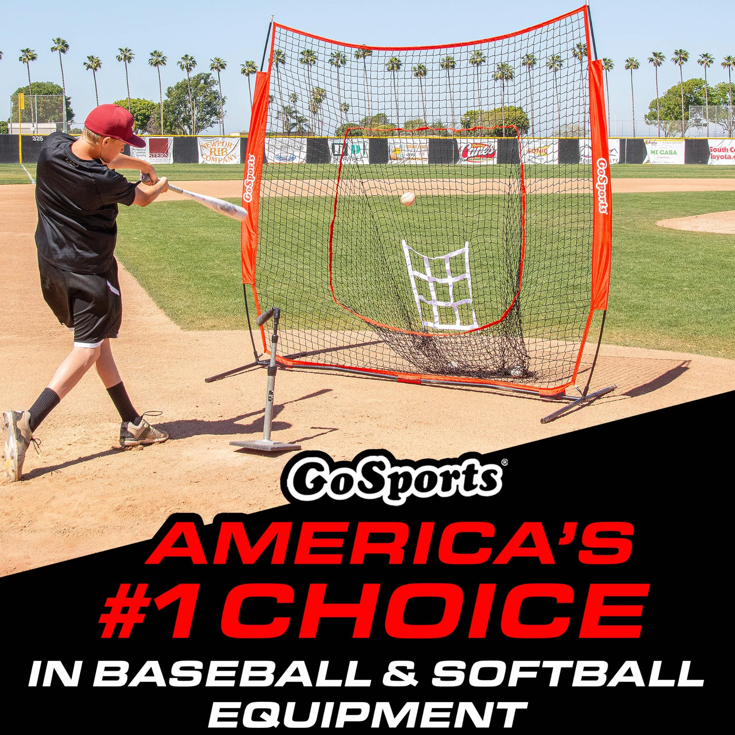 GoSports 7'x7' Baseball Softball Practice Hitting Pitching Net with Bow Frame, Carry Bag, Strike Zone