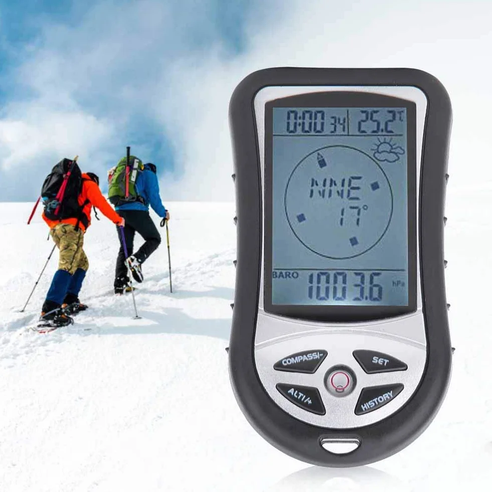 Altimètre électronique 8 en 1 Multifonctionnel Thermomètre Boussole GPS Baromètre Prévision Météo avec Rétroéclairage LED pour Randonnée