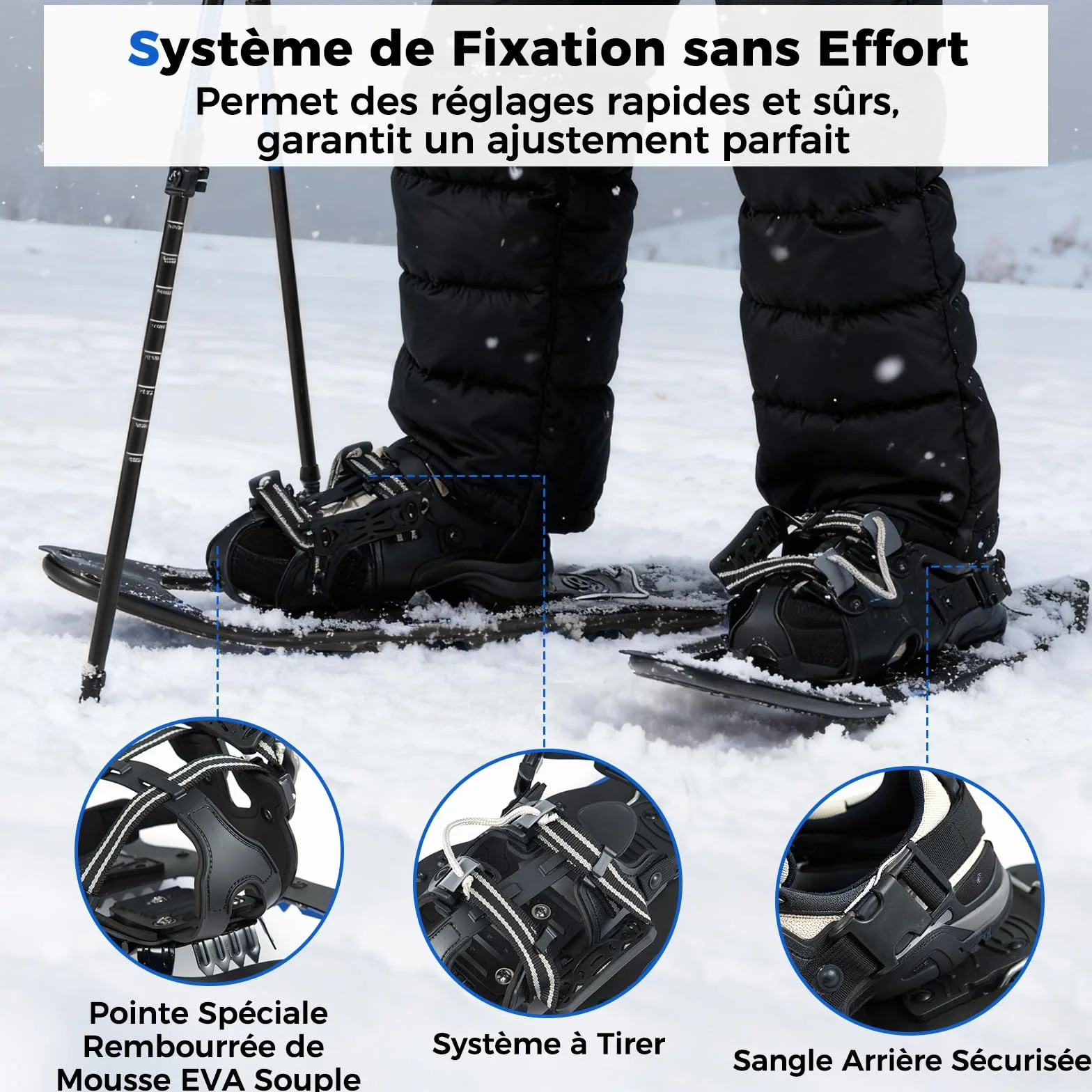 GYMAX Raquettes Tout-Terrain en Aluminium avec Bâtons de Trekking Réglables et Sac de Transport
