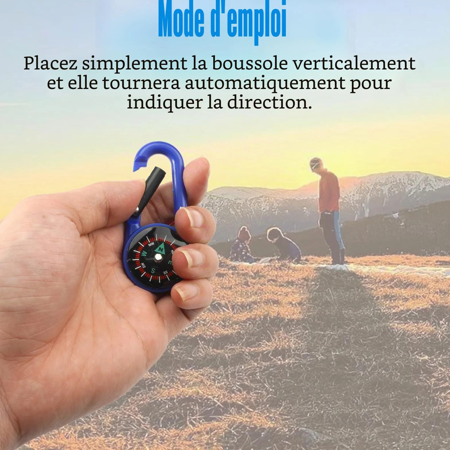 Boussole de Camping Colorée, Boussole Randonnée, Boussole Enfant, Multicolore, Mousqueton Multifonction avec Boussole, Mini Boussole Extérieur