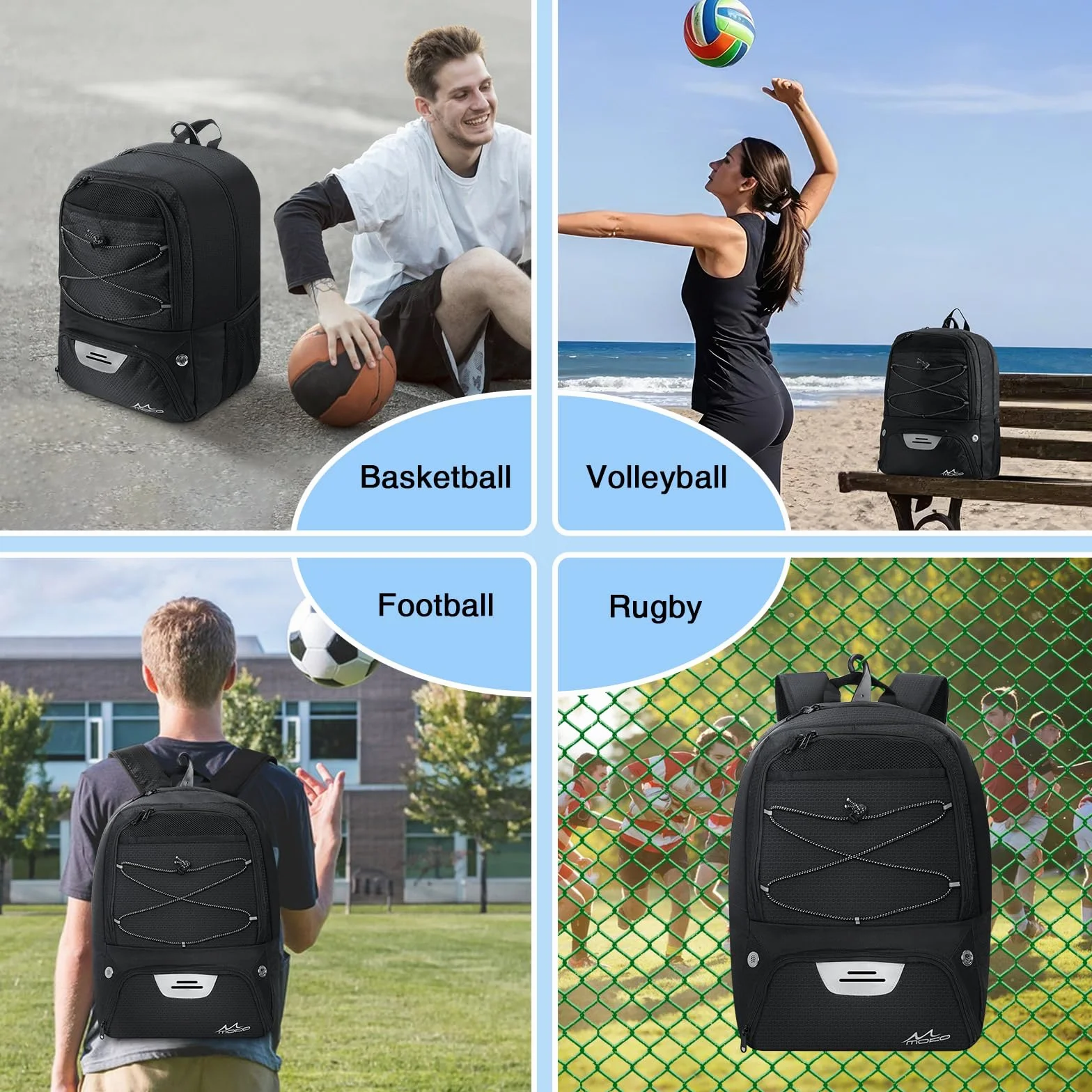 MoKo Sac à dos de football avec compartiments séparés pour hommes et femmes