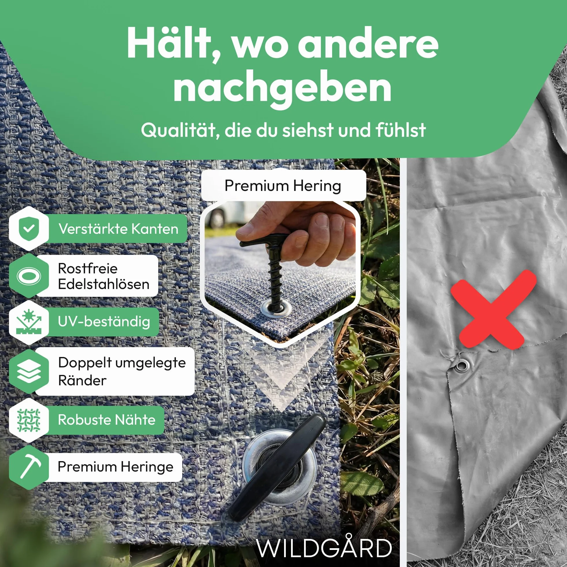 Tapis d'extérieur Bleu Gris différentes Tailles avec Sac de Transport Gants de Jardinage 8 Sardines Camping Caravane