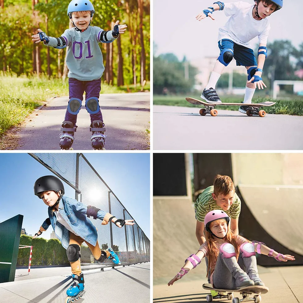 Casque Vélo Enfant Kit de Protections Genouillères Coudières Poignet pour Skateboard Roller BMX