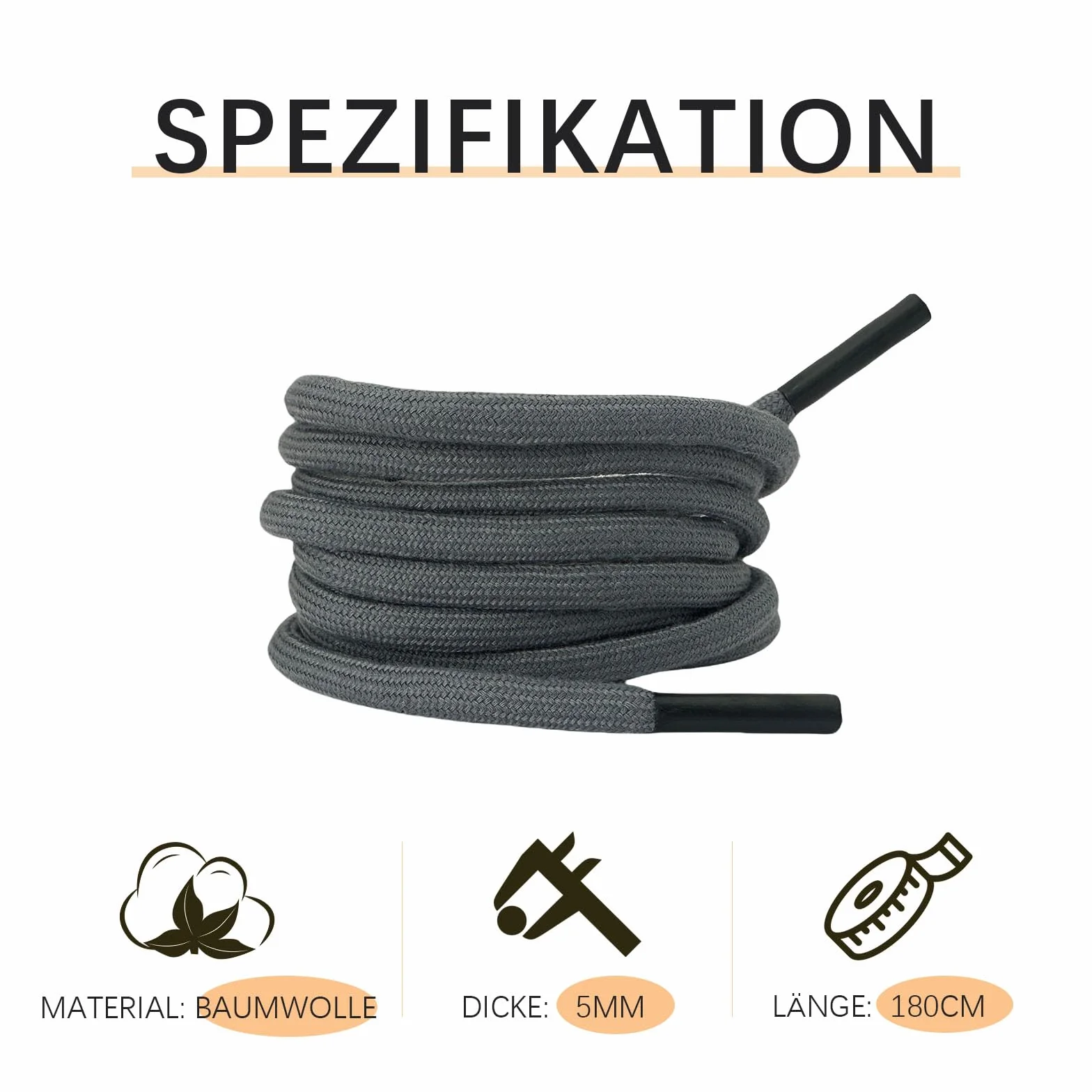 Cordon pour Pantalon de Jogging en Coton avec Épingle à Repasser, Dunkelgrau 180cm