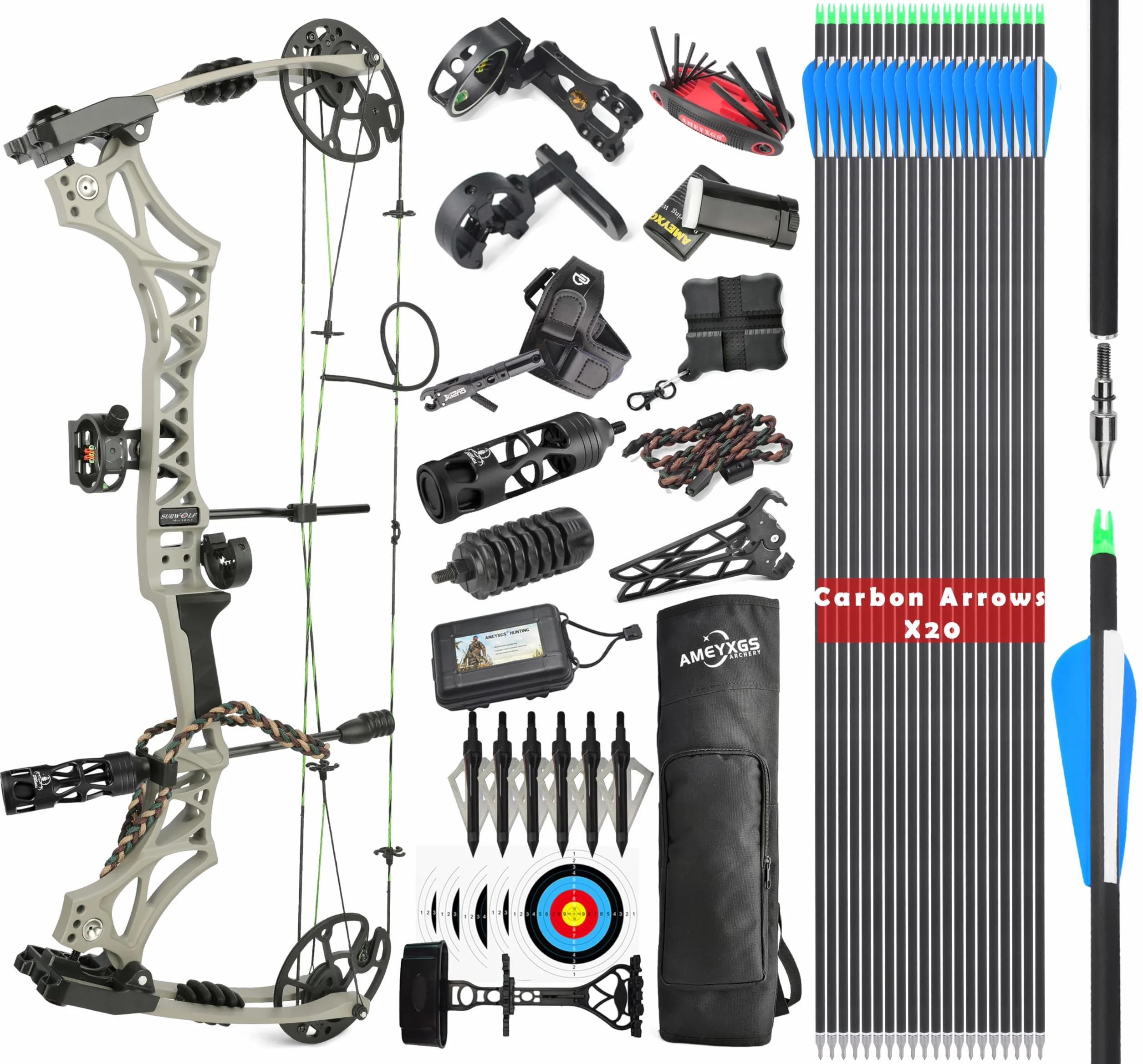Kit Arc à Poulies Chasse et Cible Limbe USA Poids 30-44lbs IBO 320FPS Accessoires