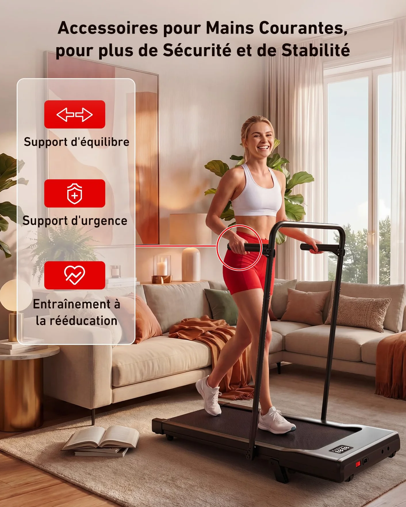 Tapis de Course Inclinable 2.5HP 1-12km/h APP Contrôle Max 136KG Walking Pad Portable