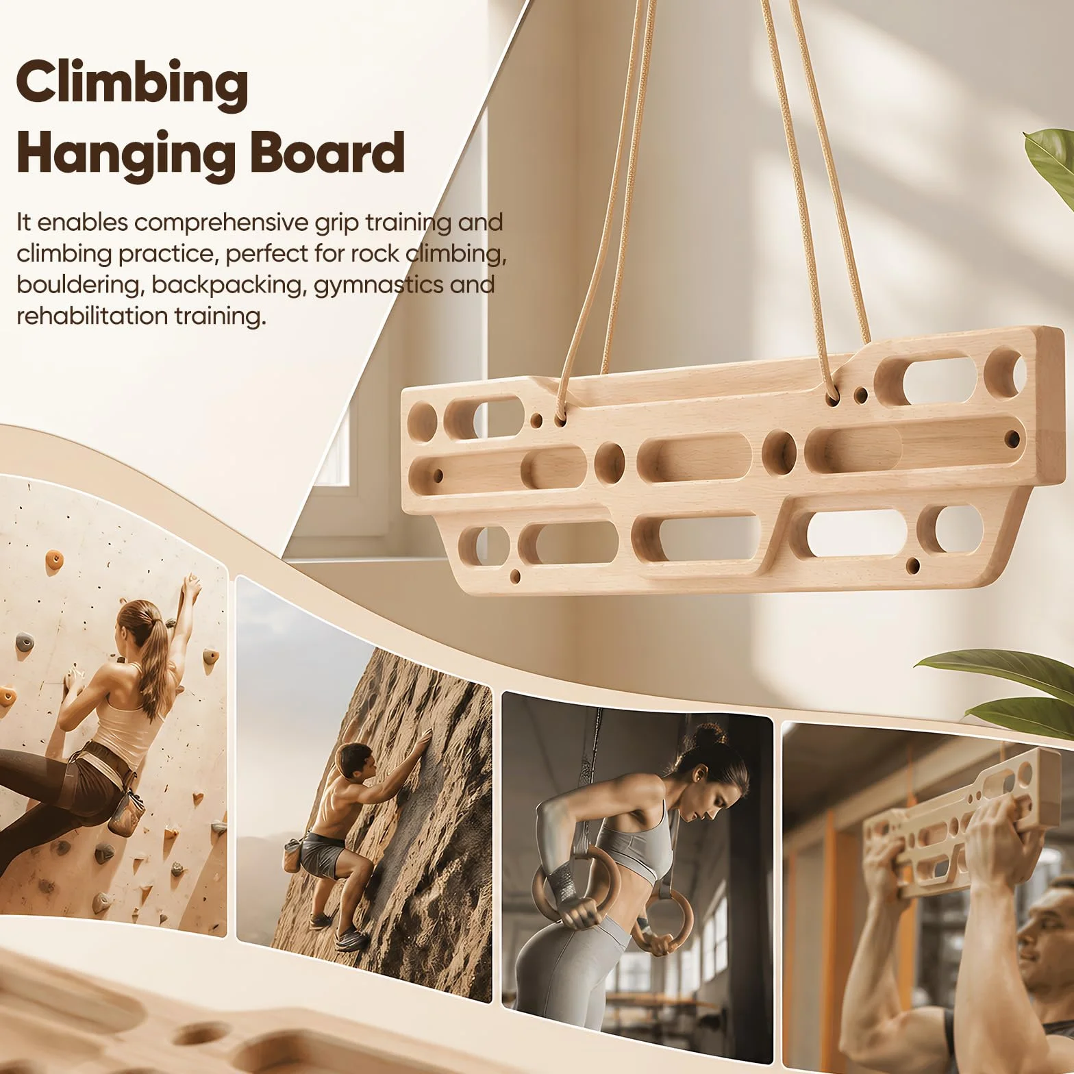 Planche d'escalade en bois avec vis, entraînement pour la maison, amélioration force des doigts et préhension