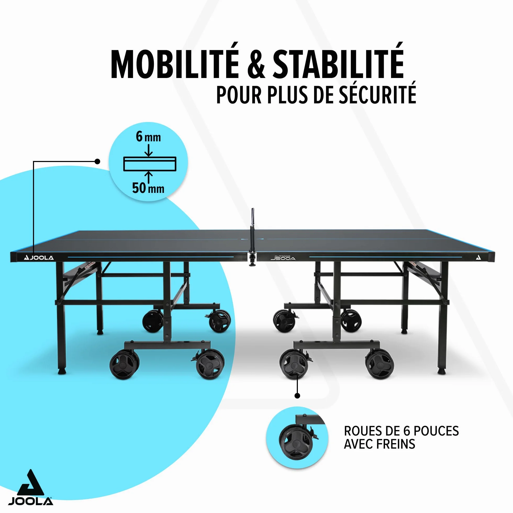 JOOLA Table de ping-pong d'extérieur Pro Aluminium résistant aux intempéries Pliable avec Housse, Filet Gris/Bleu 274 x 152,5 x 76 cm