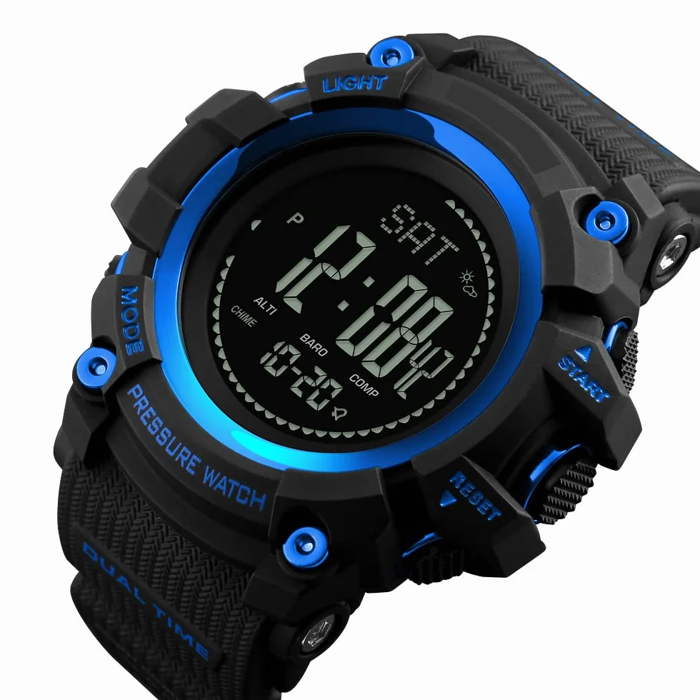 Montre Sport LED Plastique Caoutchouc Multifonctionnelle Boussole Podomètre Altimètre Baromètre Thermomètre
