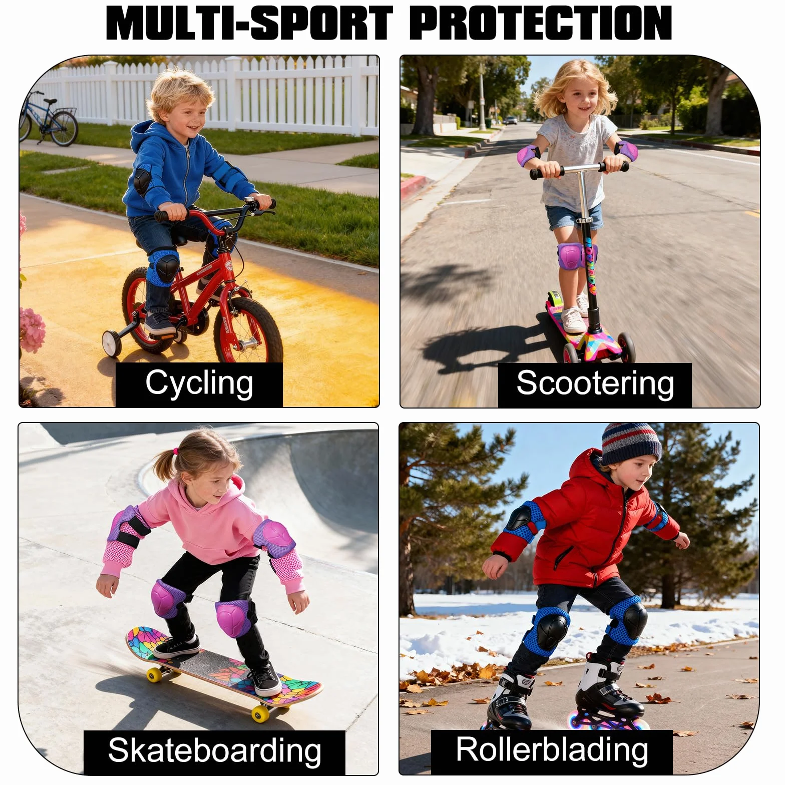 Zorplex Kit de Protection Enfant 6 en 1, Genouillères, Coudières, Protèges-Poignets pour Patin à Roulettes, Velo, Skateboard