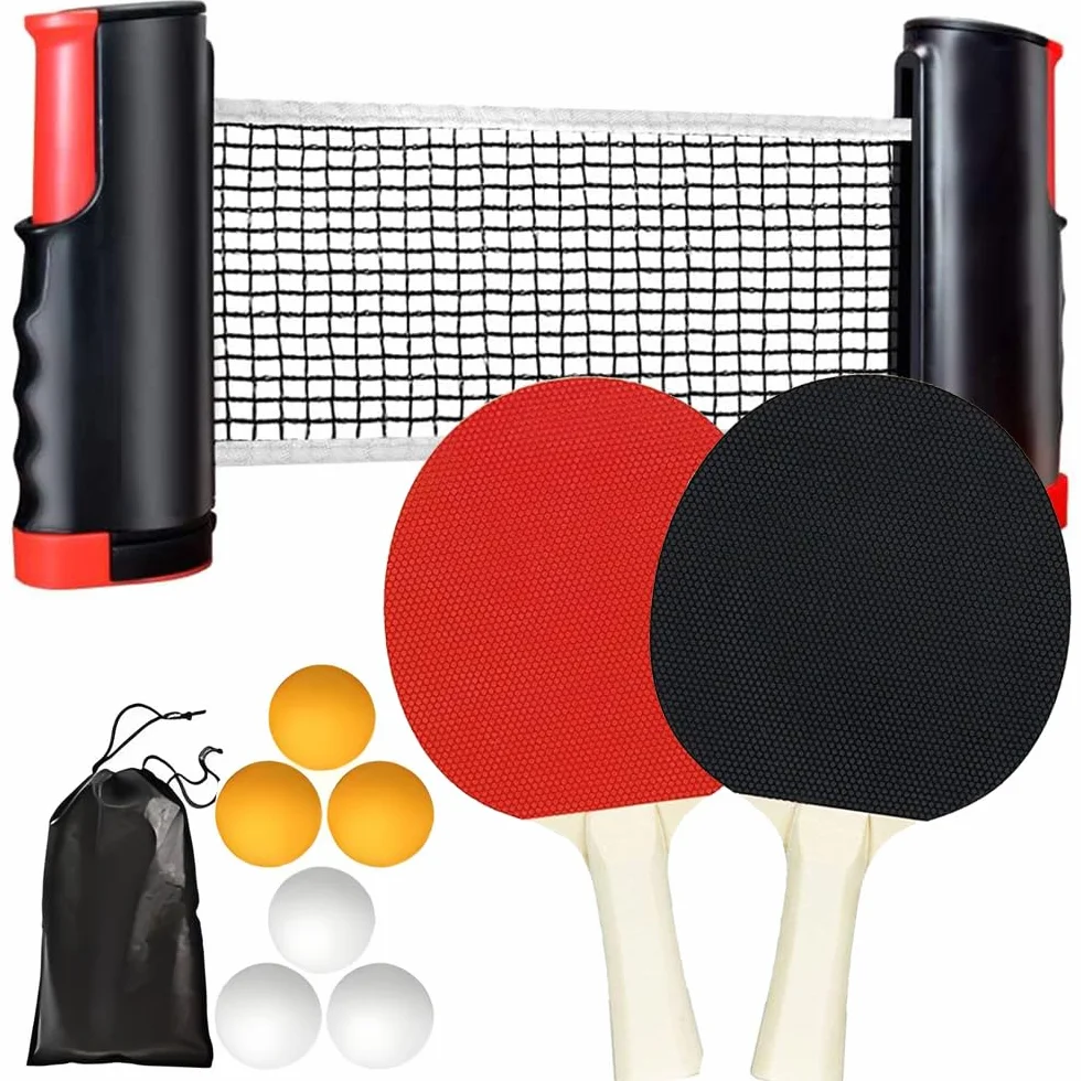 Set de tennis de table pour enfants - 2 raquettes, 6 balles, filet extensible