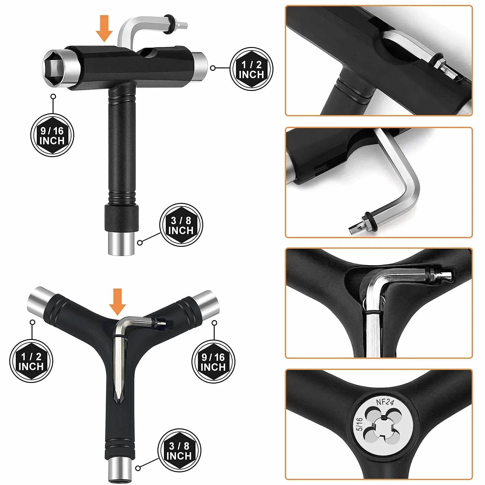 Lot de 15 outils de skateboard multifonctions - Outil en Y avec clé Allen et clé hexagonale - Accessoires pour longboard, skateboard, scooter