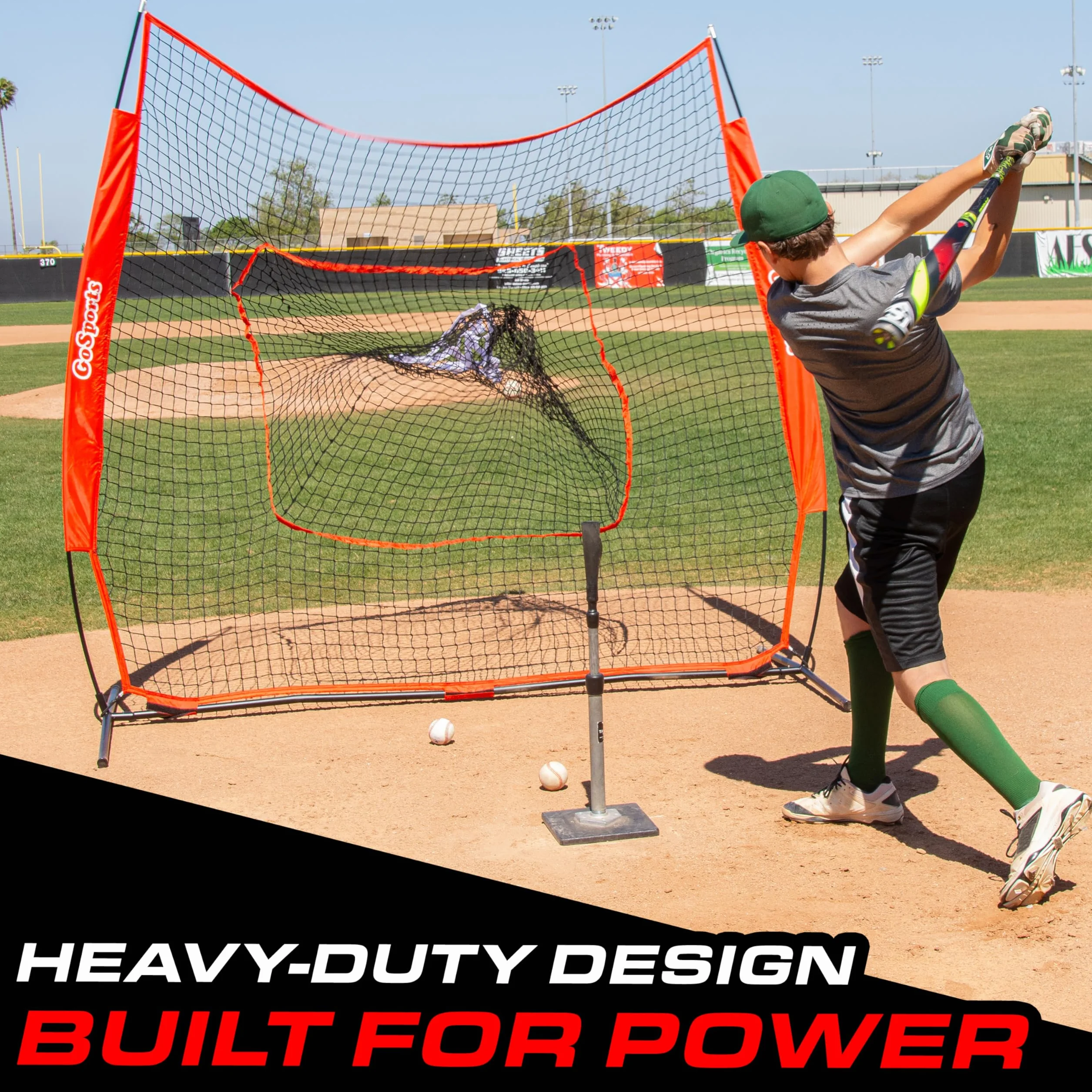 GoSports 7'x7' Baseball Softball Practice Hitting Pitching Net with Bow Frame, Carry Bag, Strike Zone