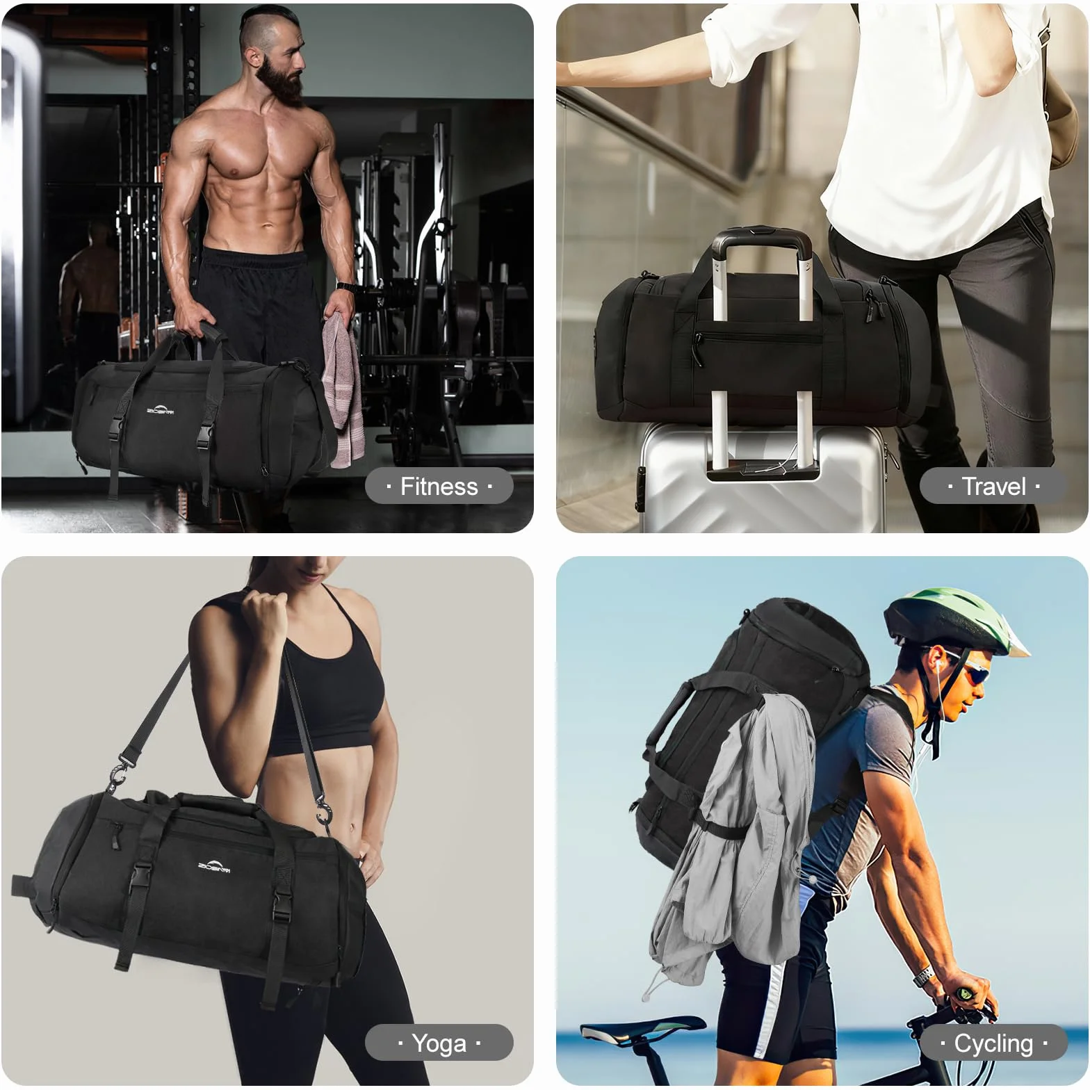 Sac de Sport Homme Femme 36L avec Compartiment Chaussures, Sac de Voyage Camping (Noir)