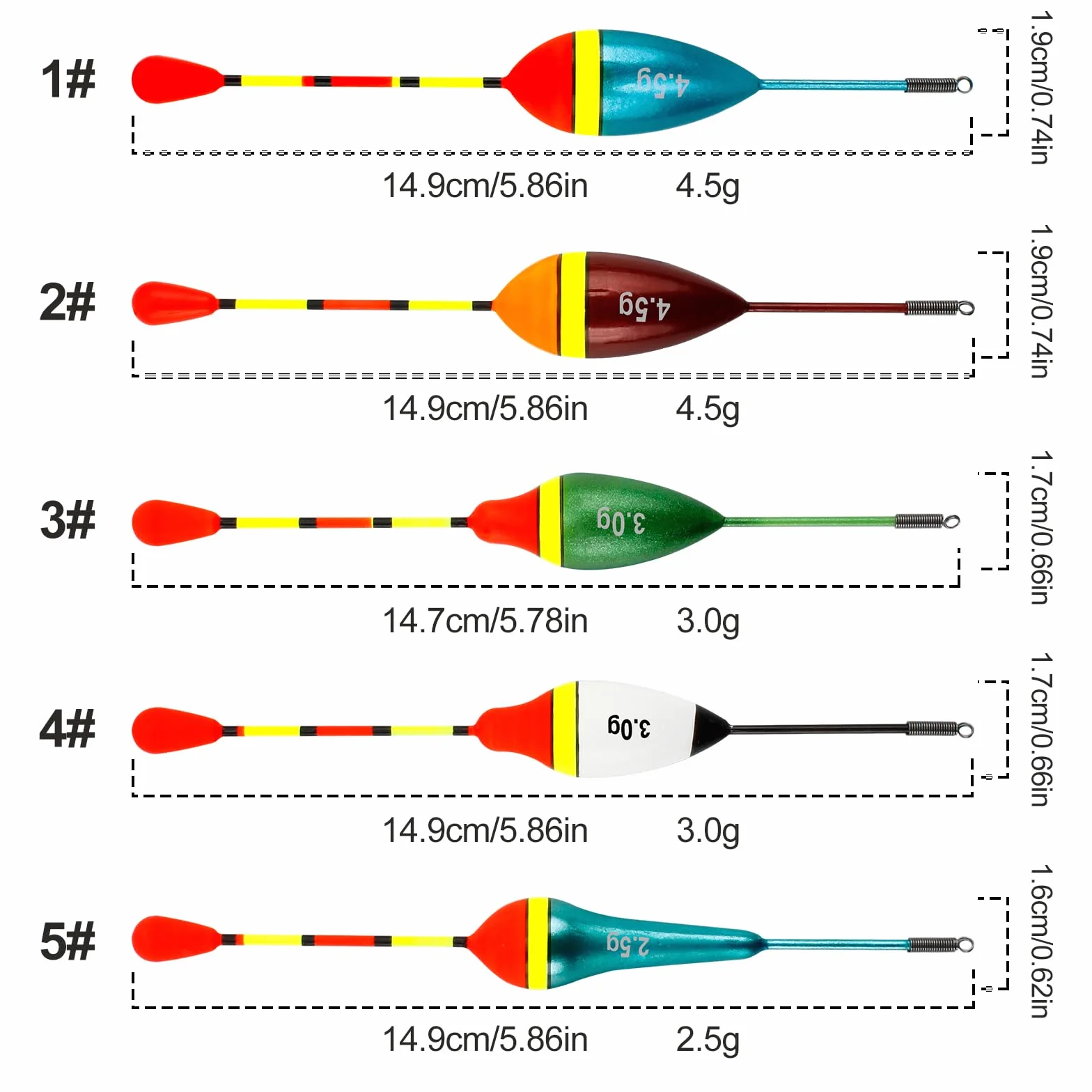 VIPMOON Flotteurs de Pêche Ovales Haute Sensibilité 10 Pièces 0.6g-4.5g