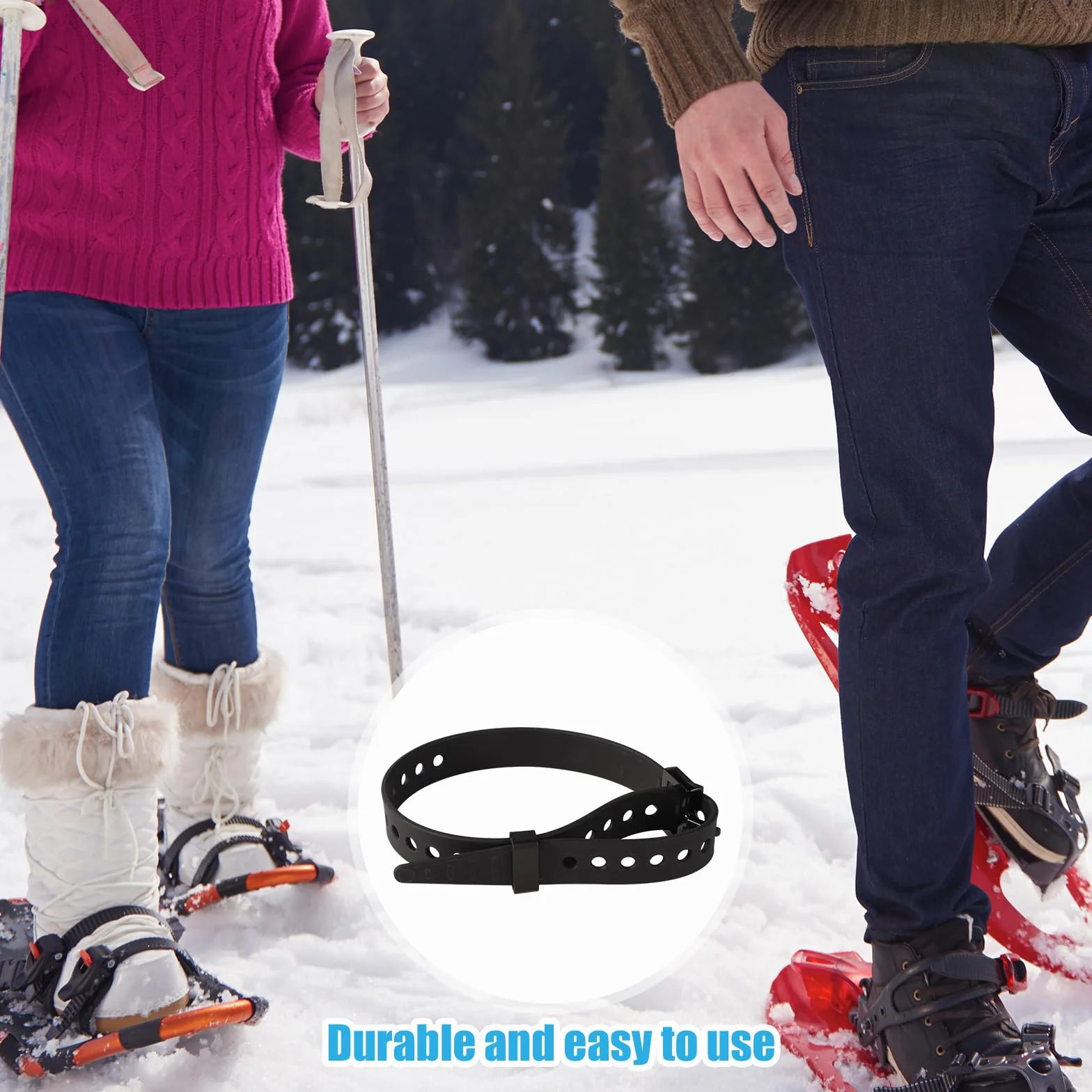 Lot de 4 Sangles de Raquettes à Neige, 48 x 2 cm, Réglables pour Enfants et Adultes