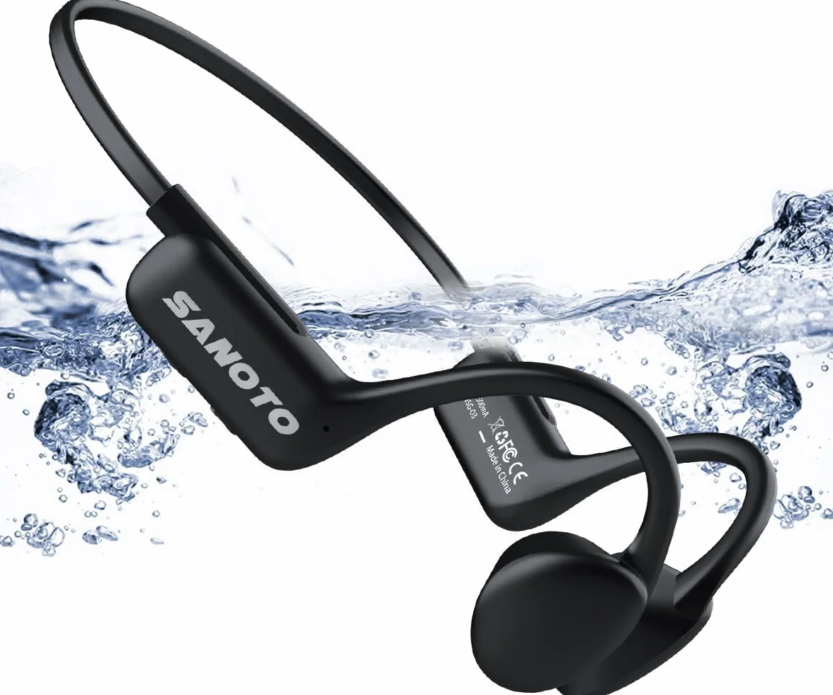 SANOTO Casque Conduction Osseuse Natation IPX8 Bluetooth 5.3 16GB MP3