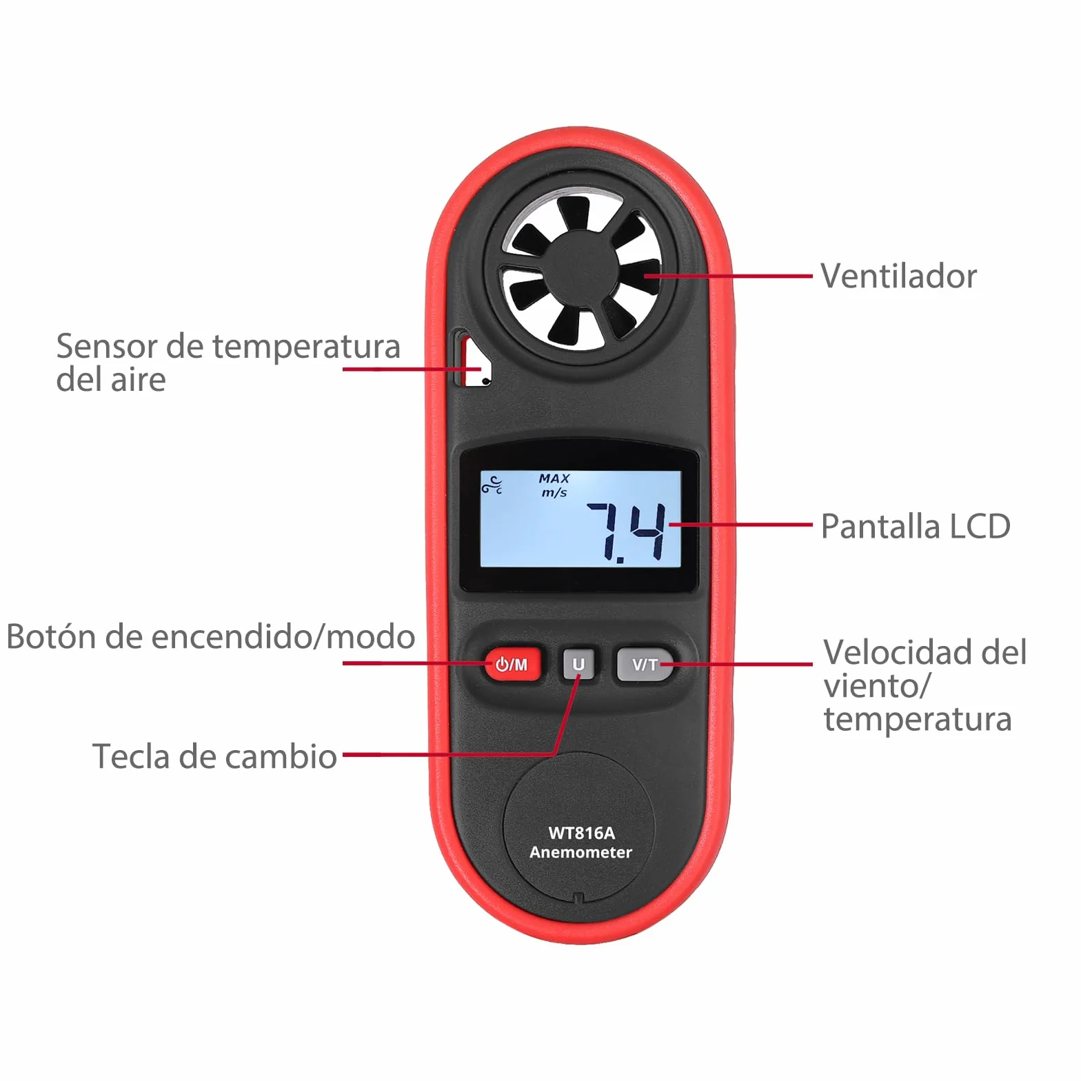 JUSTOOL Anémomètre Numérique Portable 3 Vitesses 6 Unités Écran LCD Étanche pour Sports Plein Air Météo Voile Pêche