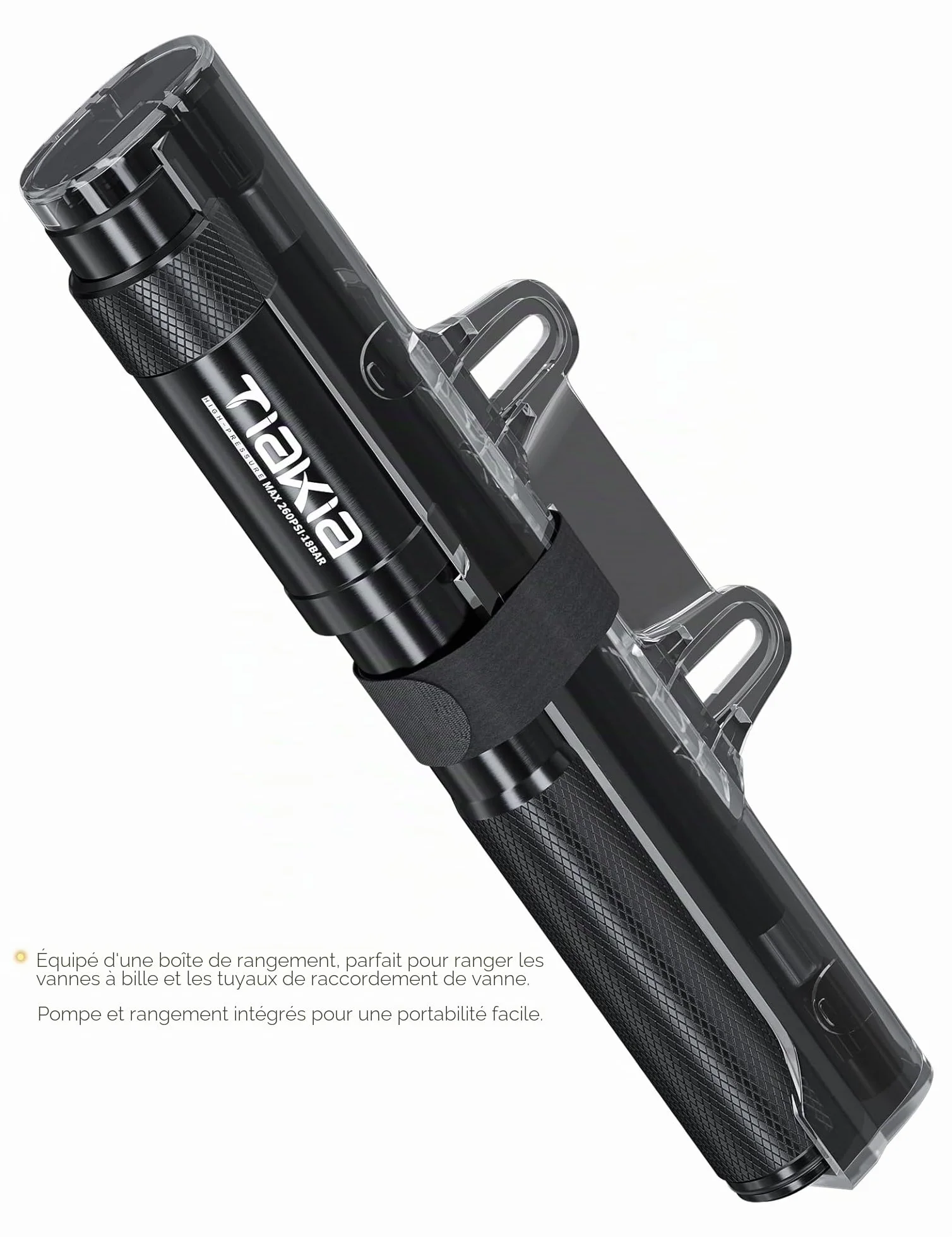 Tiakia Pompe à Vélo Haute Pression 260PSI Compacte Légère avec Support Valve Presta Schrader Dunlop
