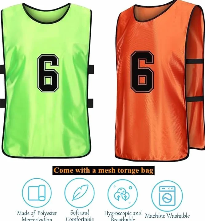 Lot de 24 gilets d'entraînement de football en 2 couleurs vives, maillots numérotés 1-12 pour adultes, orange et vert